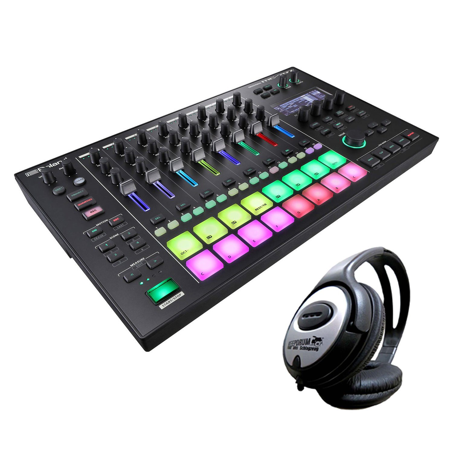DJ Controller Roland MC-707 Groovebox DJ Mischpult mit Kopfhörer