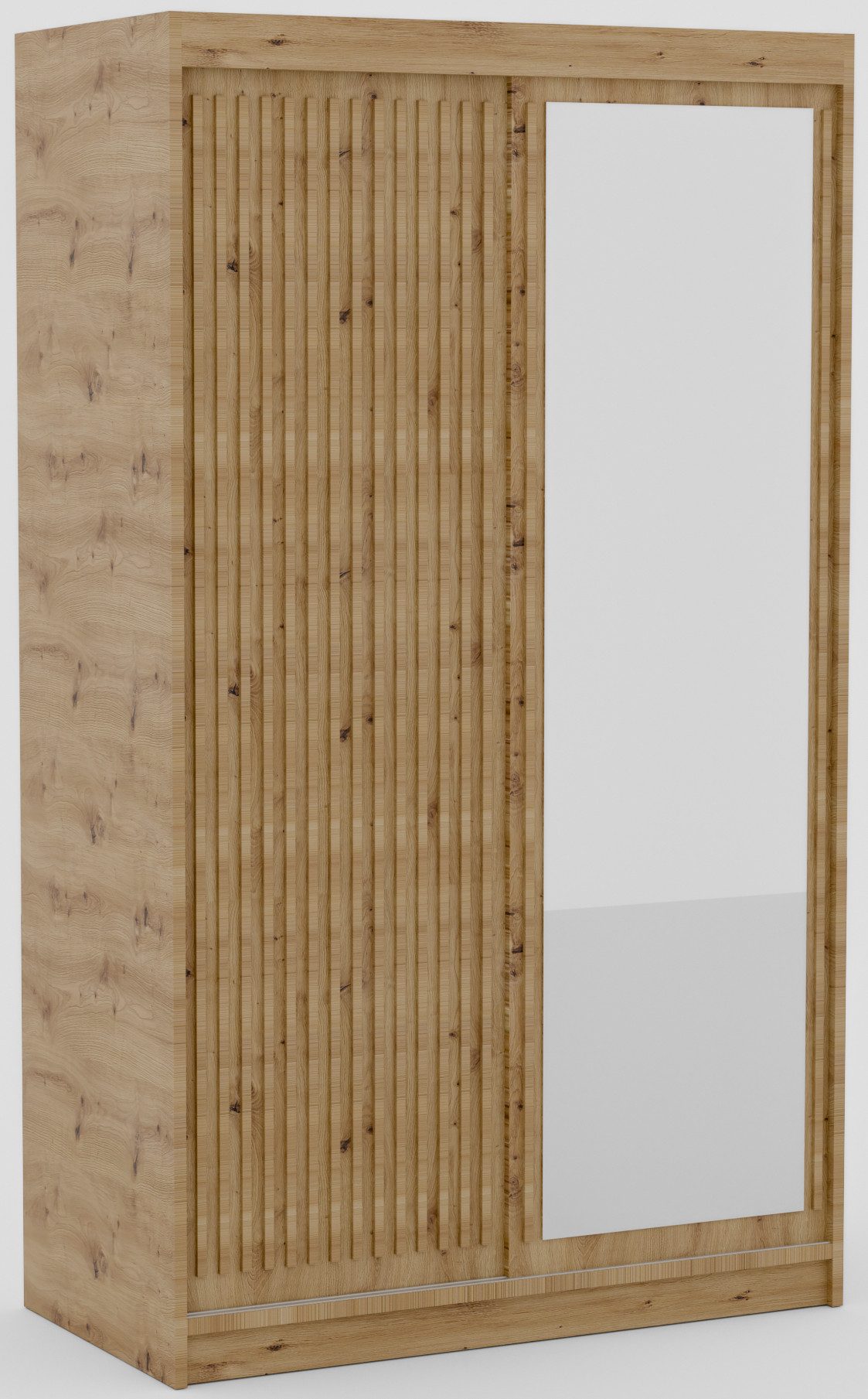 MOEBLO Schiebetürenschrank Orvena (mit Spiegel und dekorativer Holzlamellen-Front, Stilvoller Stauraum für Ihr Zuhause, Schwebetürenschrank 2-türig Schrank Garderobe Schiebtüren Schlafzimmer) (BxHxT): 100/120/160/180x205x60 cm