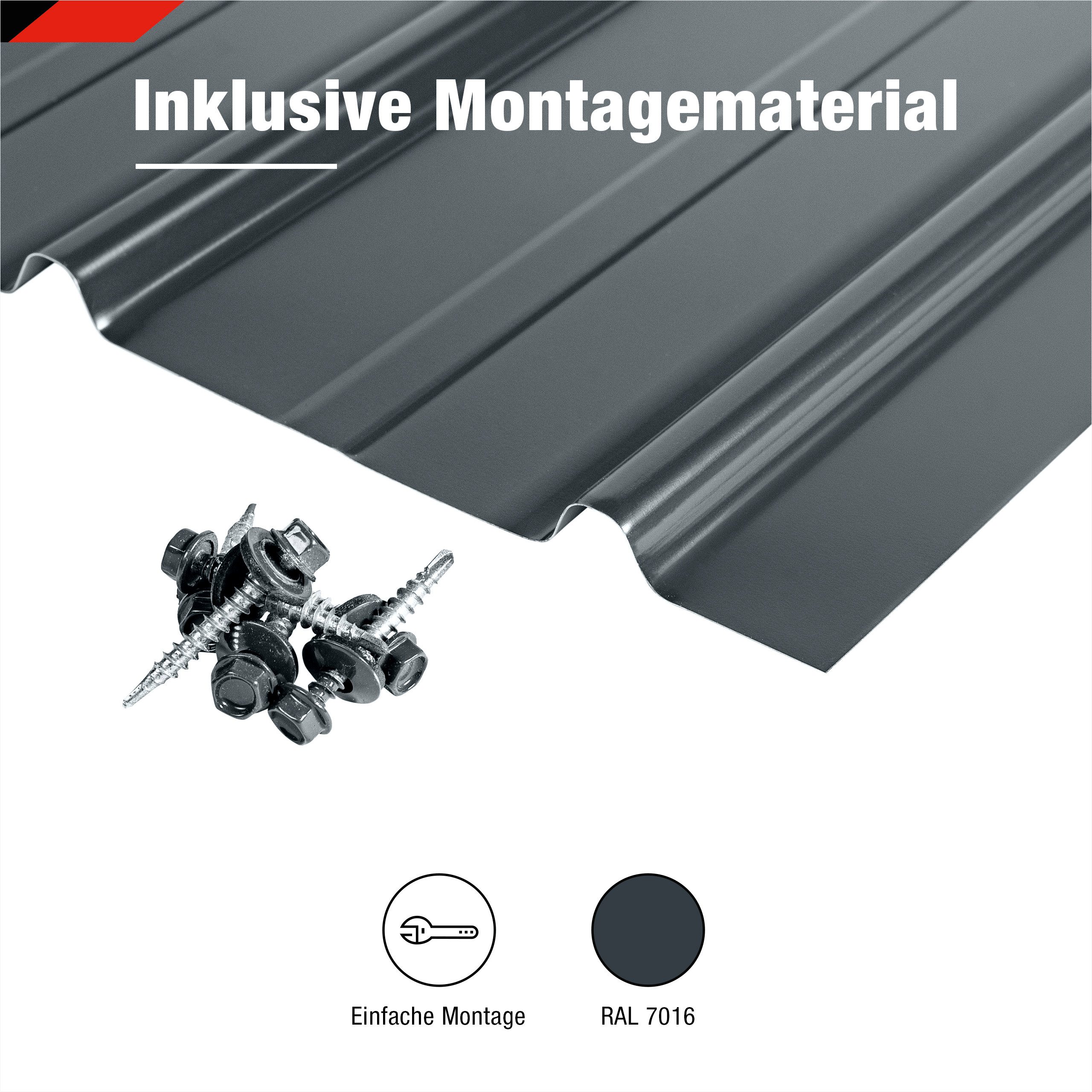 BRAVO Trapezblech, SMART Cover Set H12 Plus, 12 x Trapez-Abdeckblech 6,75 m², verzinkter Stahl lackiert, 1250x450x0,3 mm (12-St. inkl. Schrauben) Made in Germany