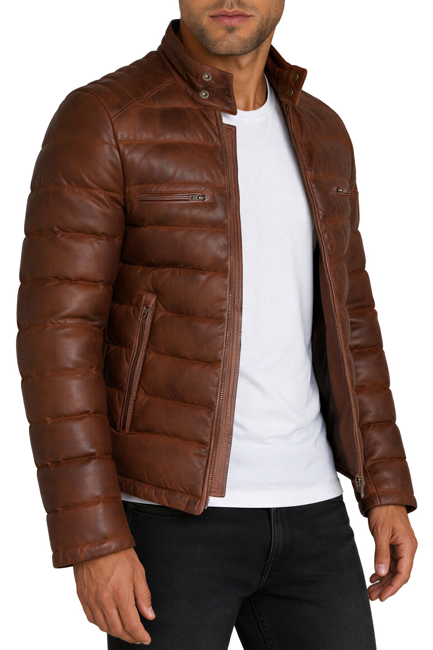 Reichstadt Bomberjacke Herren Regular Fit Jacke Echtleder 19RS016 Zweiwege-Reißverschluss – Bild 5 von 5