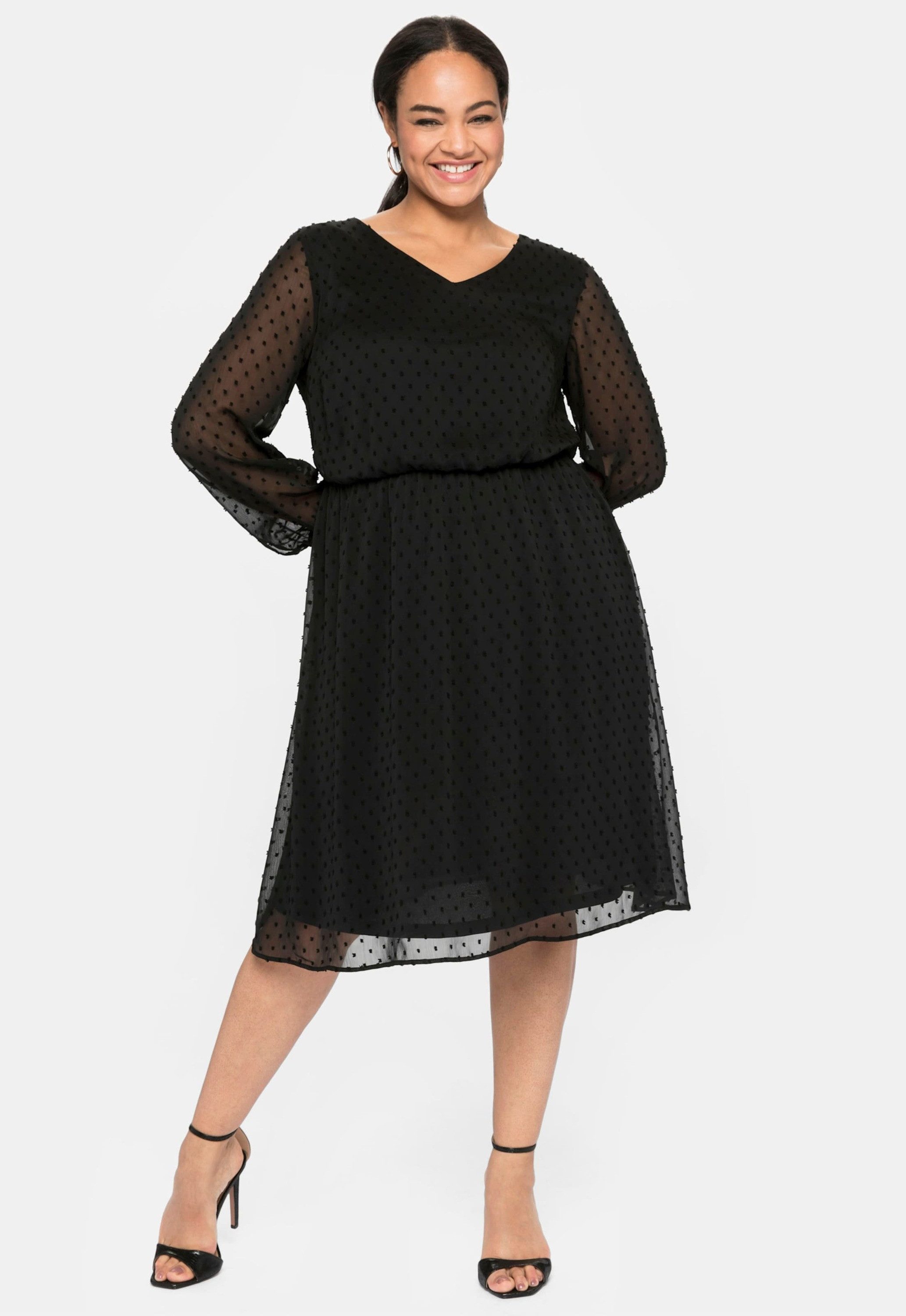 Sheego Etuikleid Abendkleid Langarm mit 3D-Effekt, mit Unterkleid