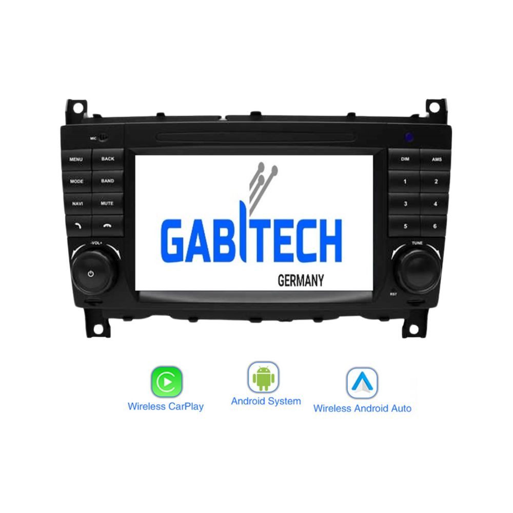GABITECH 7 Zoll Autoradio Navi für Mercedes C Klasse W203 CLK W209 C200 CLC Autoradio (4GB RAM 64GB ROM Octa-Core. Drahtlos Carplay und Android Auto)