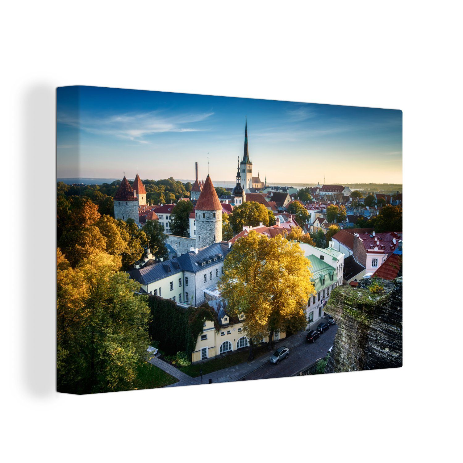 Tallinn OneMillionCanvasses® Leinwandbilder, in Aufhängefertig, dem Wanddeko, Leinwandbild Estland, St), 30x20 cm Stadtzentrum Skyline (1 Wandbild über von