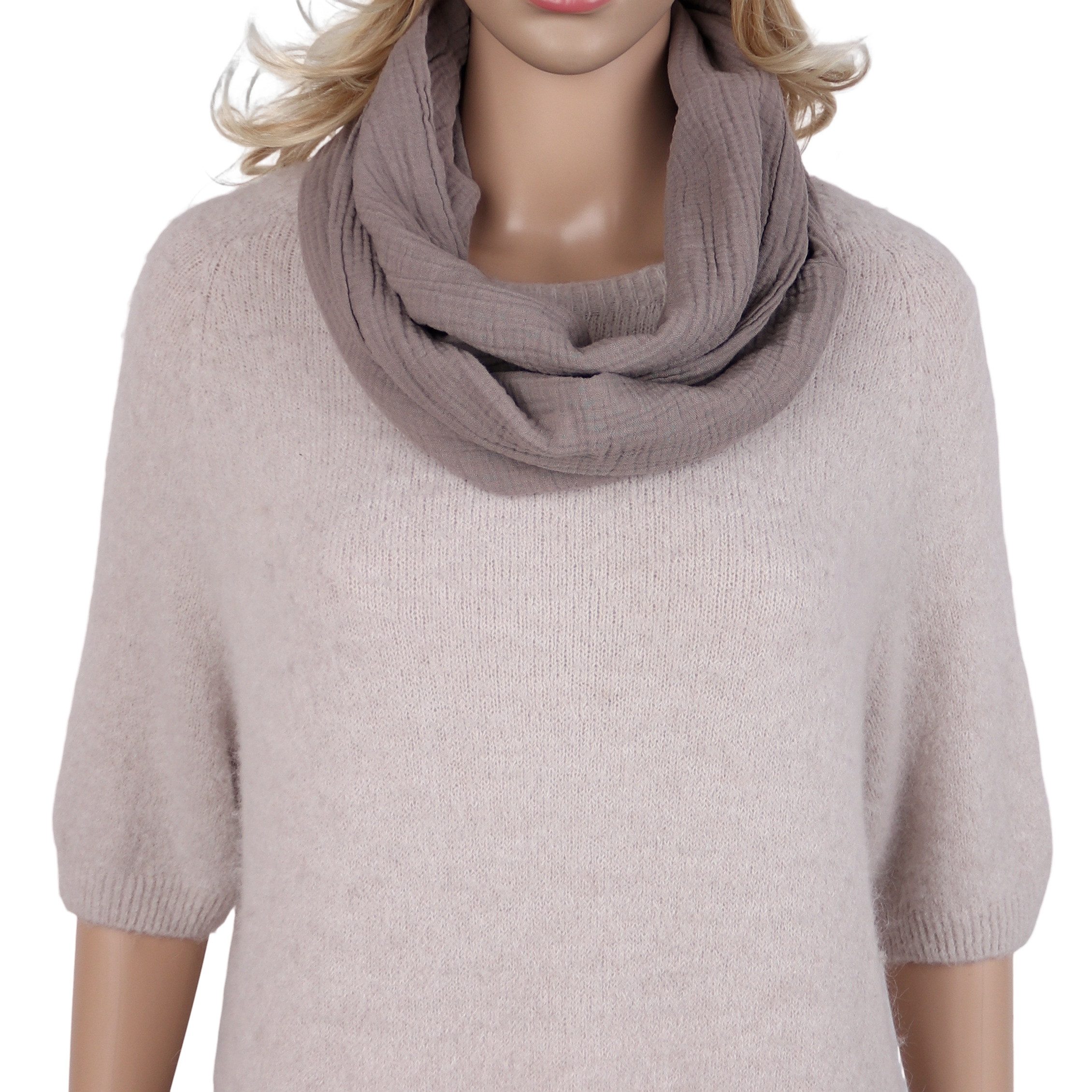 MIRROSI Loop Damen Schal aus Musellin, Made in Italy 70x20cm, Uni, Schlauchschal, (Zweimal um den Hals wickelbar, ca. 70x20cm), Damen Halstuch ideal für Frühling, Sommer oder Herbst