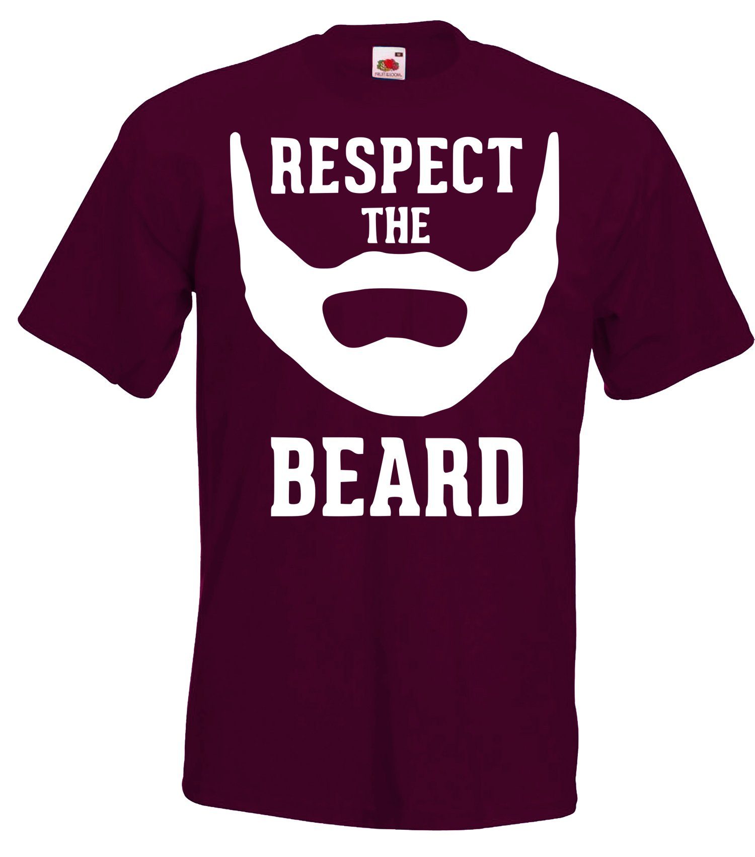 Youth Designz T-Shirt RESPECT THE BEARD Herren T-Shirt mit lustigem Spruch Burgundy