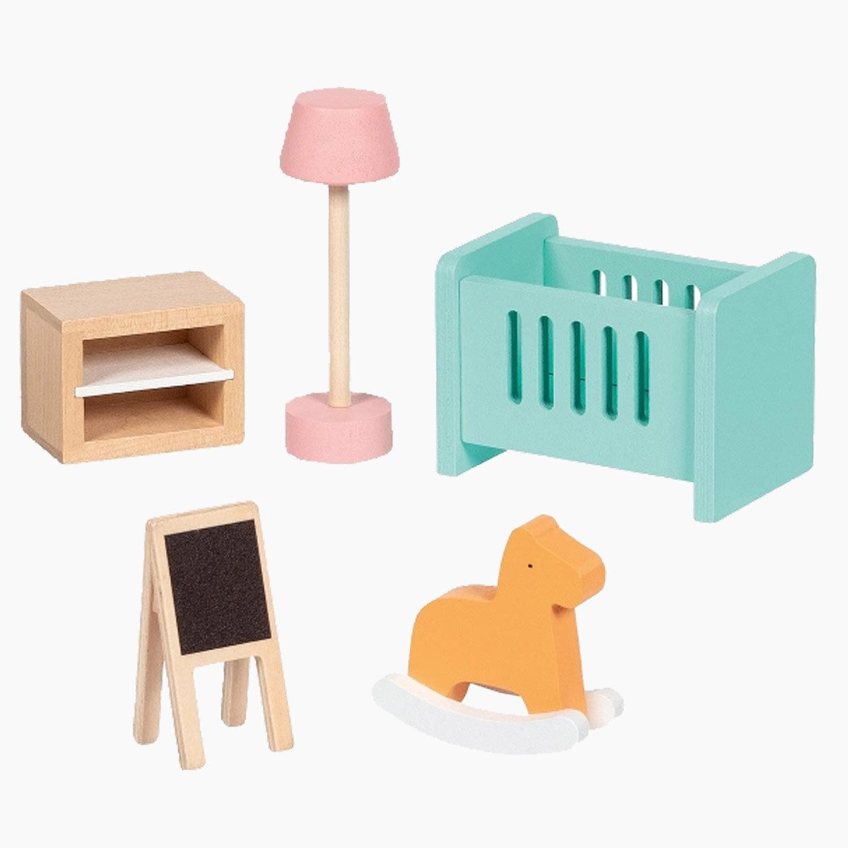 goki Puppenhausmöbel Puppenmöbelserie Copenhagen Kinderzimmer (packung, 5tlg., spar packung), Lieferumfang: 5 Puppenmöbel