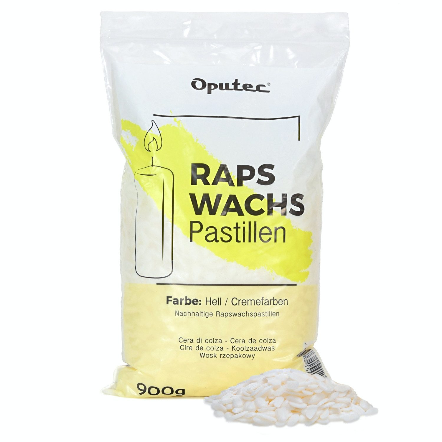 Oputec Bastelnaturmaterial 900g Raps-Kerzenwachs Pastillen – Cremefarbenes Wachs zum Gießen