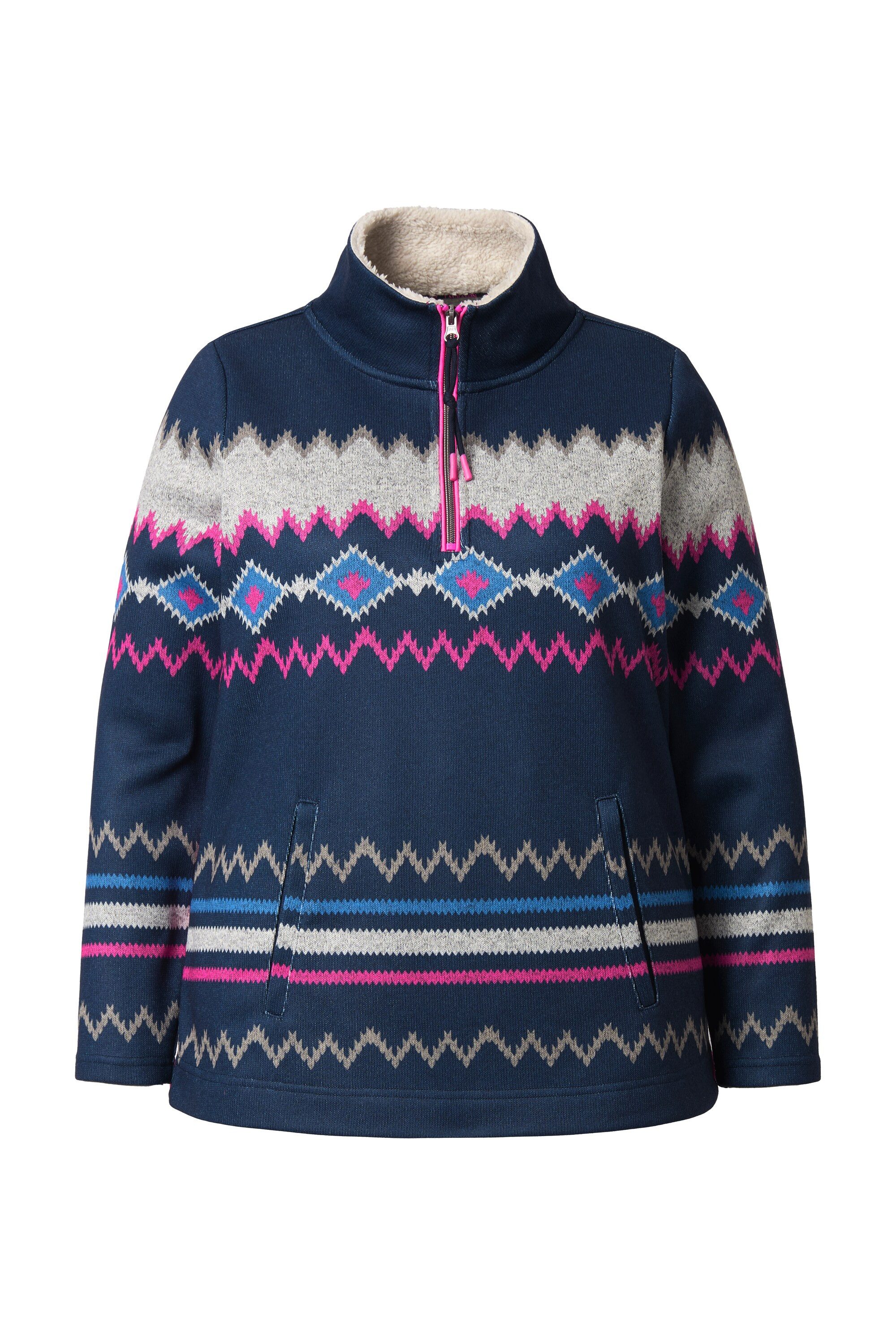 Laurasøn Sweatshirt Norweger-Strick Fleece Pullover Troyerkragen günstig online kaufen