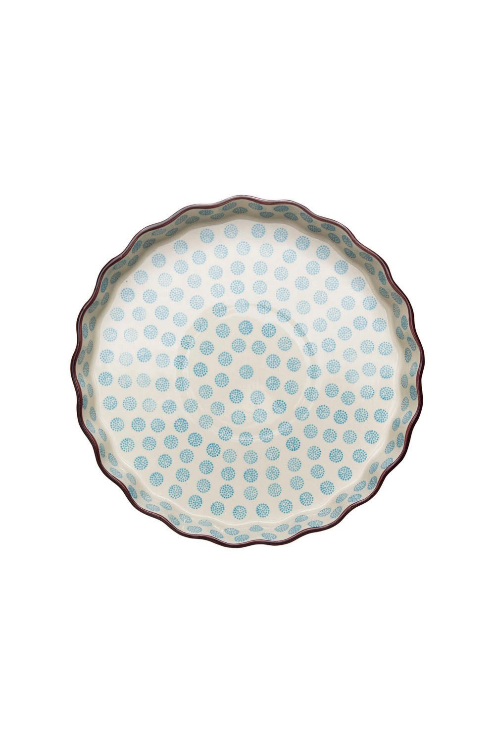 Tranquillo Quicheform aus Steinzeug RETRO rund Ø27x4 cm blau spülmaschinengeeignet, (Einzelartikel), Backform im Retro-Design, handgestempelt, mikrowellengeeignet