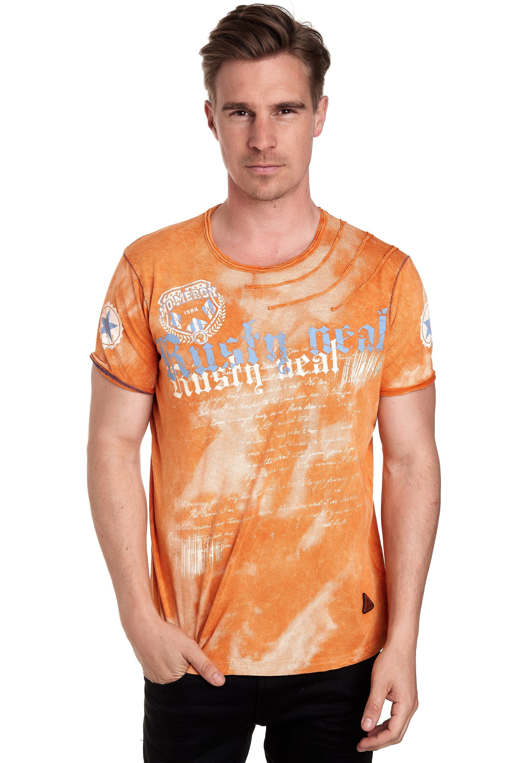 Rusty Neal T-Shirt mit toller Batik-Optik orange