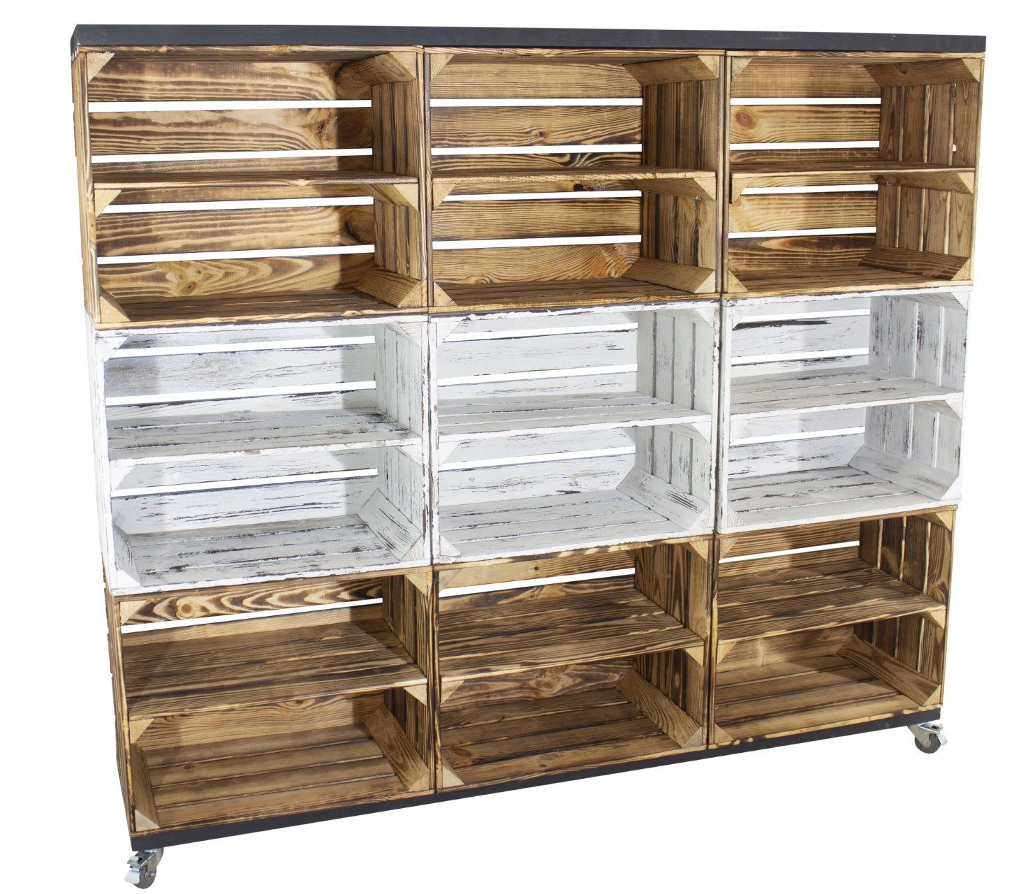 Kistenkolli Altes Land Allzweckkiste 9 (6 geflammt 3 shabby weiß) mit 2 Rollen, 133x150x30 (Spar-Set, 1er Set)