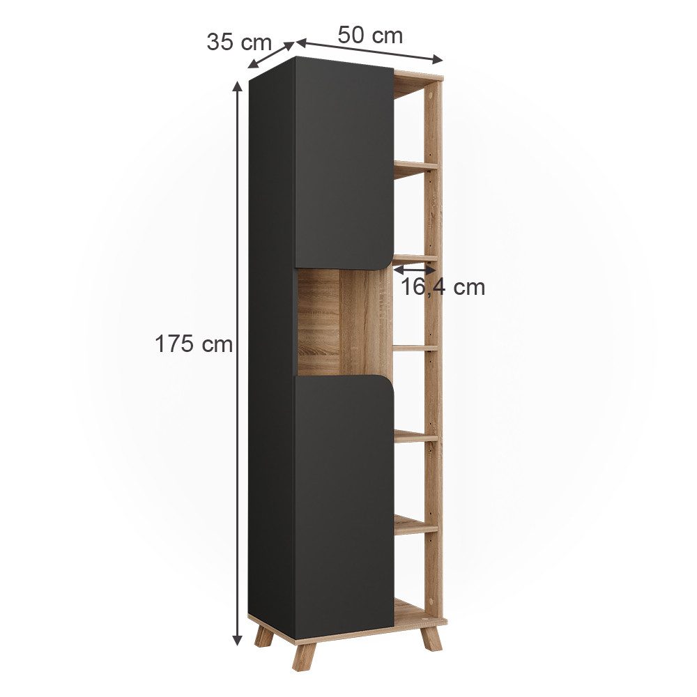 Vicco Hochschrank Karen, Sonoma/Anthrazit, 50 x 175 cm mit 2 Türen günstig online kaufen