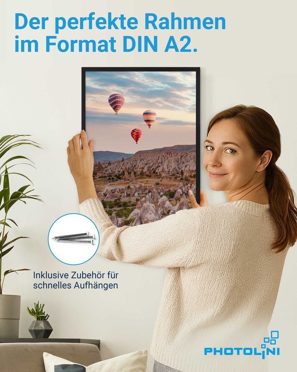 PHOTOLINI Bilderrahmen modern mit bruchsicherem Acrylglas, Holz MDF für Fotos & Poster, für 1 Bilder (1 Einzelrahmen), Posterrahmen A2 42x60 cm zum Aufhängen