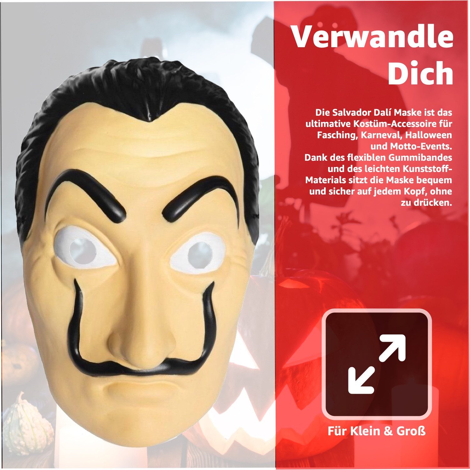 Kostümheld® Verkleidungsmaske 1x Maske Haus des Geldes casa del papel Bella Ciao Haus Kostüm, (1er Set, 1-tlg., 1-teilig)