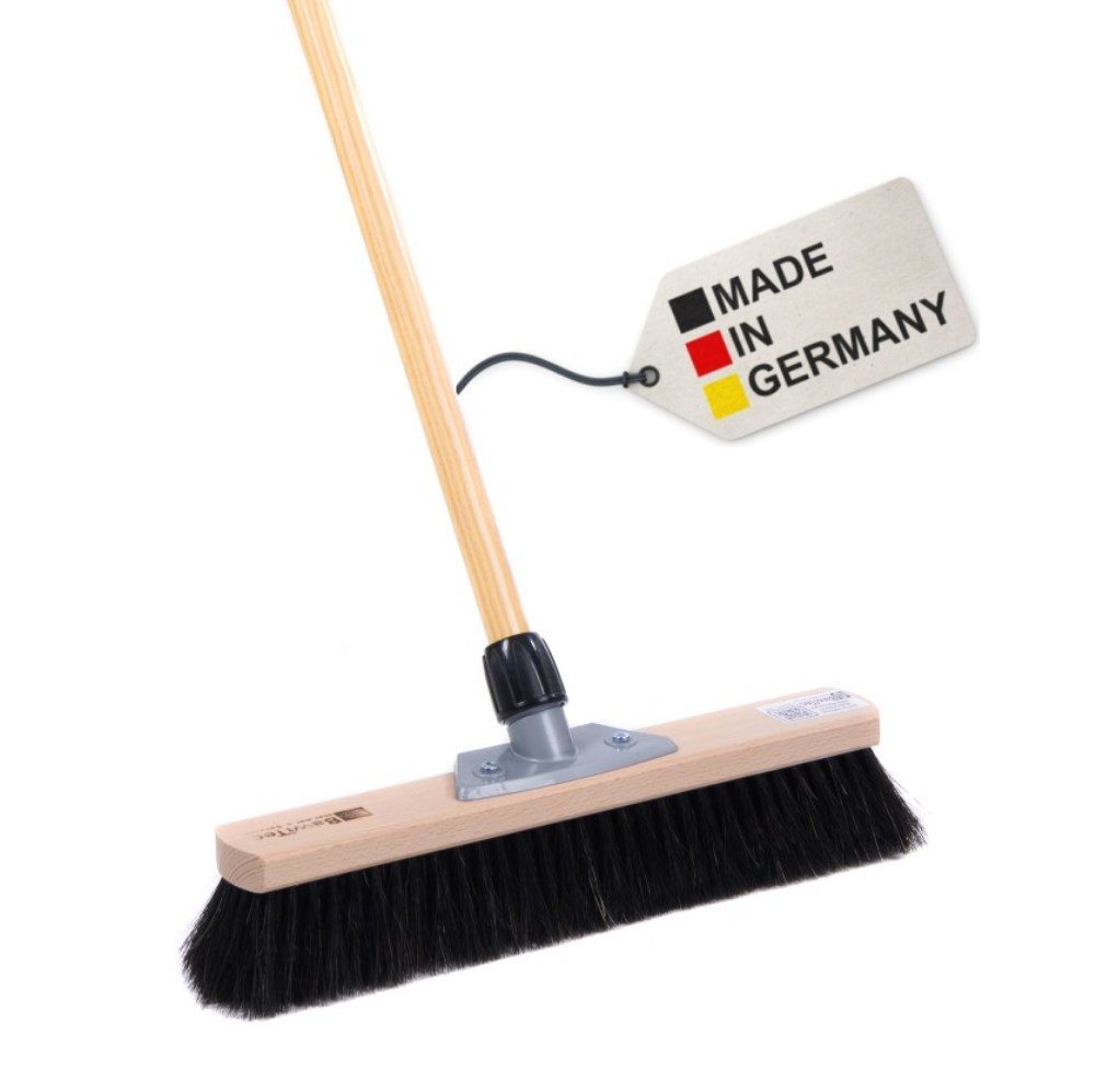 BawiTec Kehrgarnitur Rosshaarbesen mit Holstiel XXL Zimmerbesen Haushaltsbesen Stubenbesen, Fliesen, Laminat, Vinylböden, Steinzeug, PVC-Böden, Parkett, sehr weich
