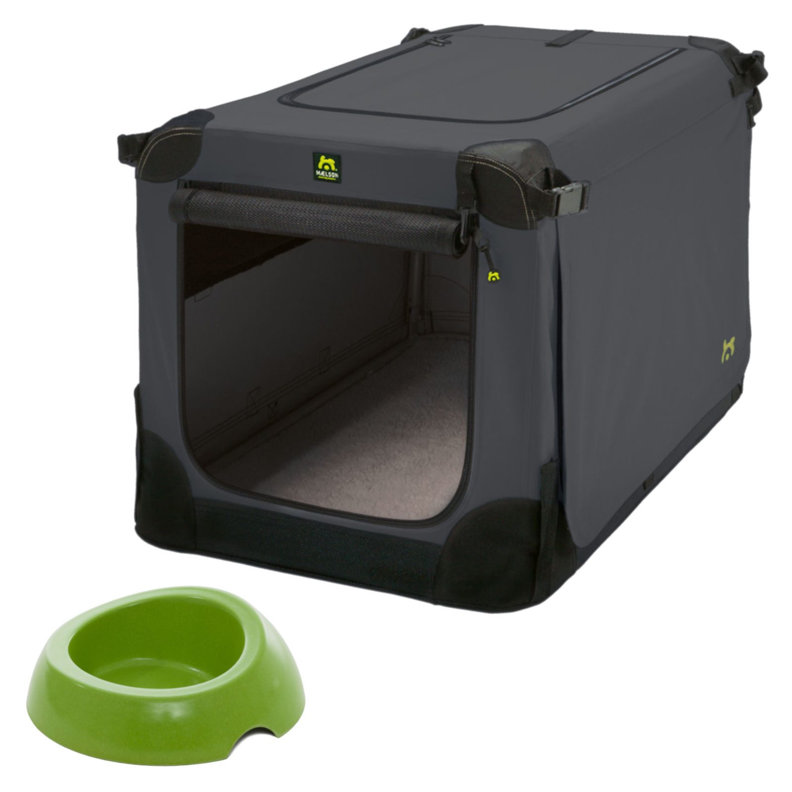 MAELSON Tiertransportbox Soft Kennel anthrazit + Biod Bowl, Transportbox und Futternapf für ...
