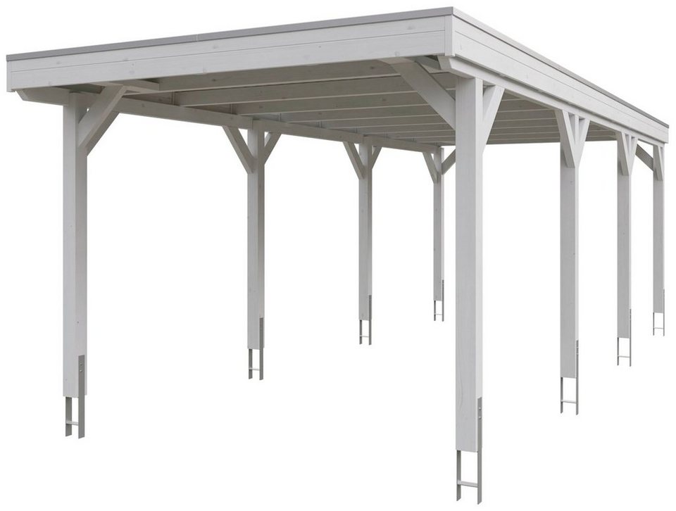 Skanholz Einzelcarport Grunewald, BxT: 321x796 cm, 289 cm Einfahrtshöhe,  mit Aluminiumdach, Flachdach mit Aluminium-Dachplatten, farblich behandelt  in weiß