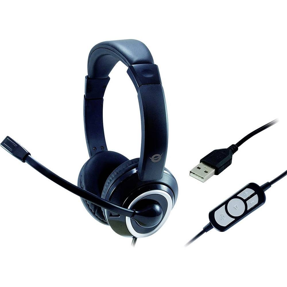 Conceptronic POLONA USB-Headset Kopfhörer (Fernbedienung, Lautstärkeregelung, Mikrofon-Stummschaltung)