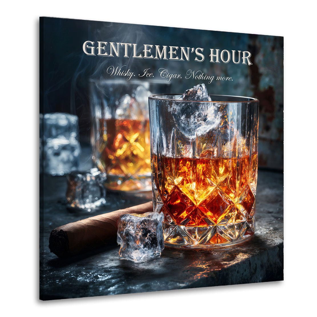 Artedinoi Leinwandbild Whisky Glas Zigarre Eiswürfel Gentlemen Leinwandbild Wandbild Kunstdru, Whisky mit Zigarre