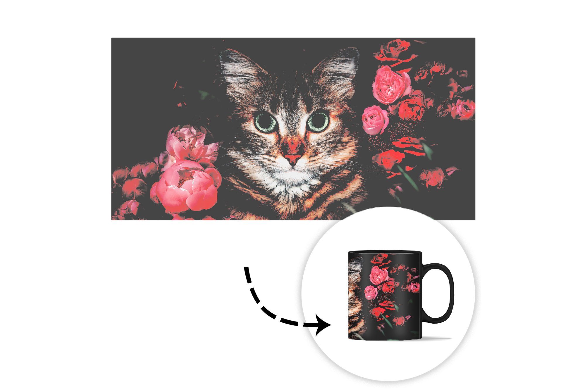 MuchoWow Tasse Katze - Zaubertasse, Blätter Keramik, Farbwechsel, Blumen Botanisch, Geschenk Kaffeetassen, - - Teetasse