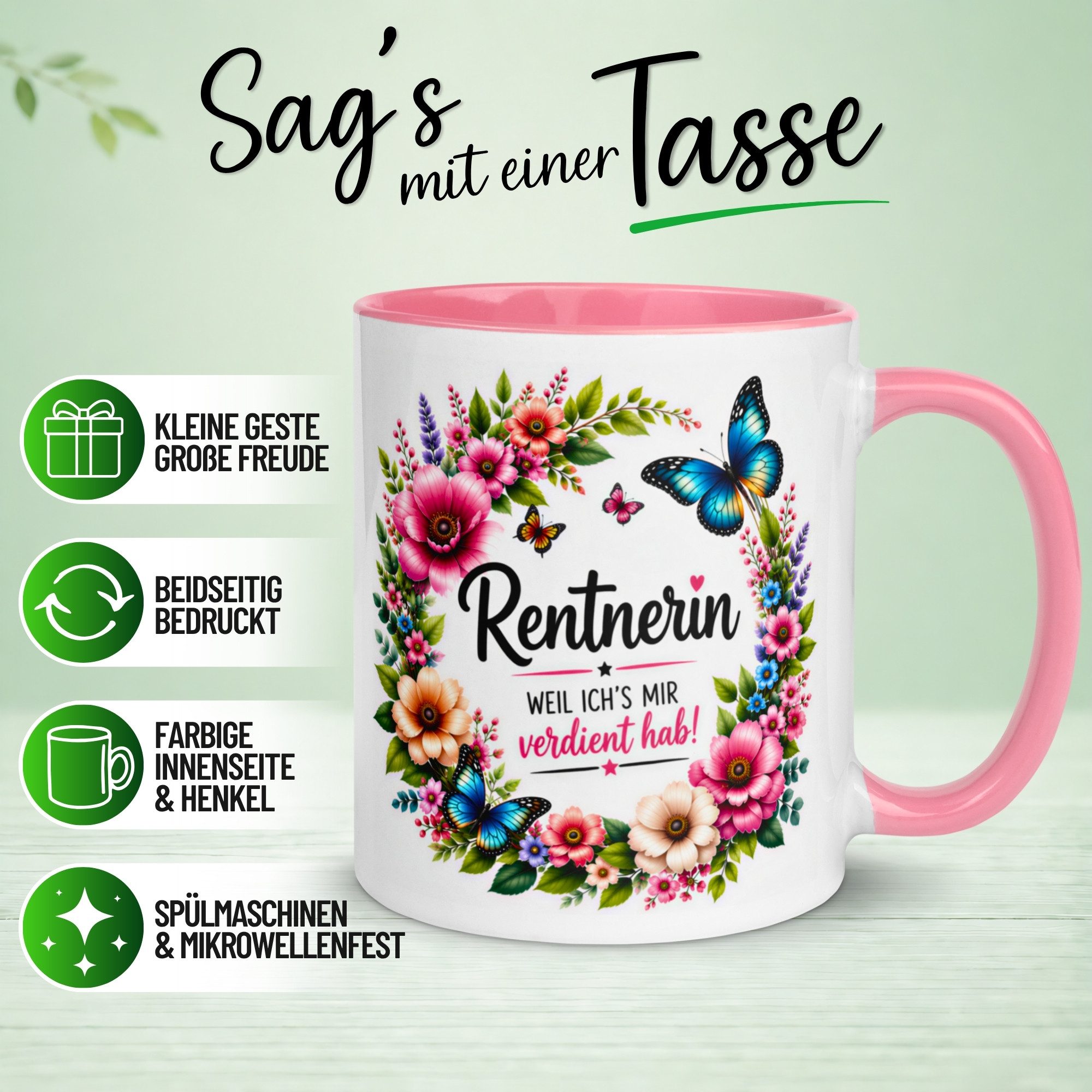 Momentals Tasse Rentnerin – „Weil ich's mir verdient hab“ – Geschenk Rente Frau, Gratis Versand · Links-&Rechtshänder · Spülmaschinenfest