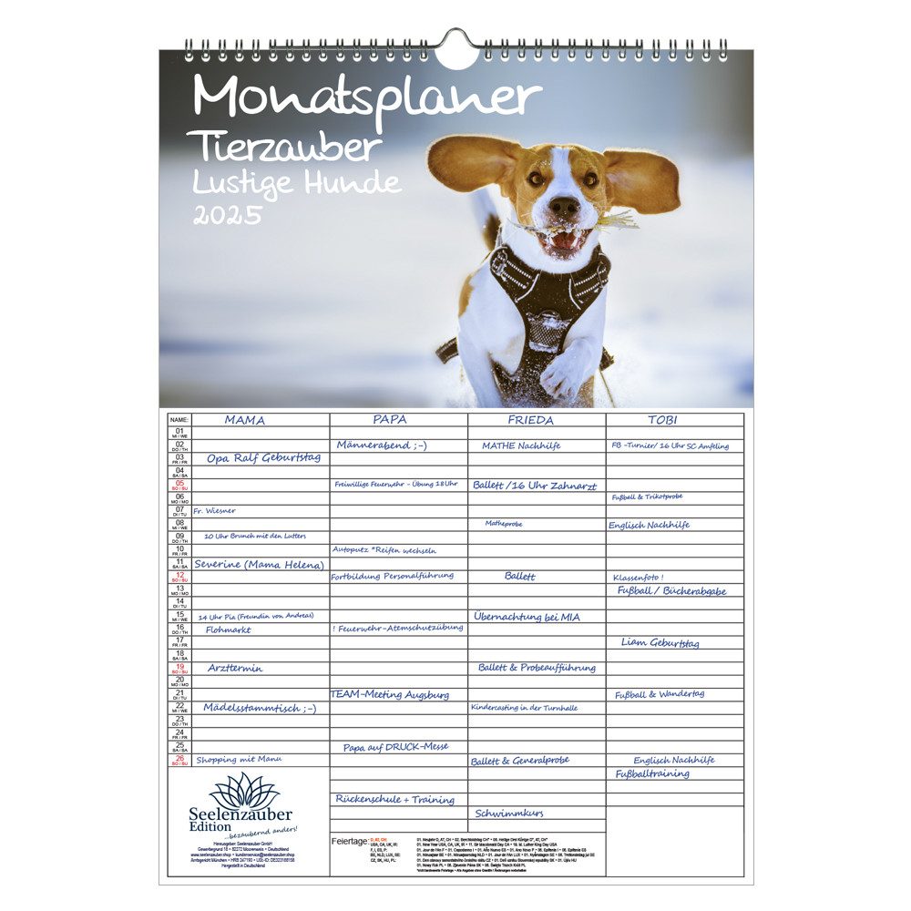 Seelenzauber Familienkalender Tierzauber Lustige Hunde Familien Planer