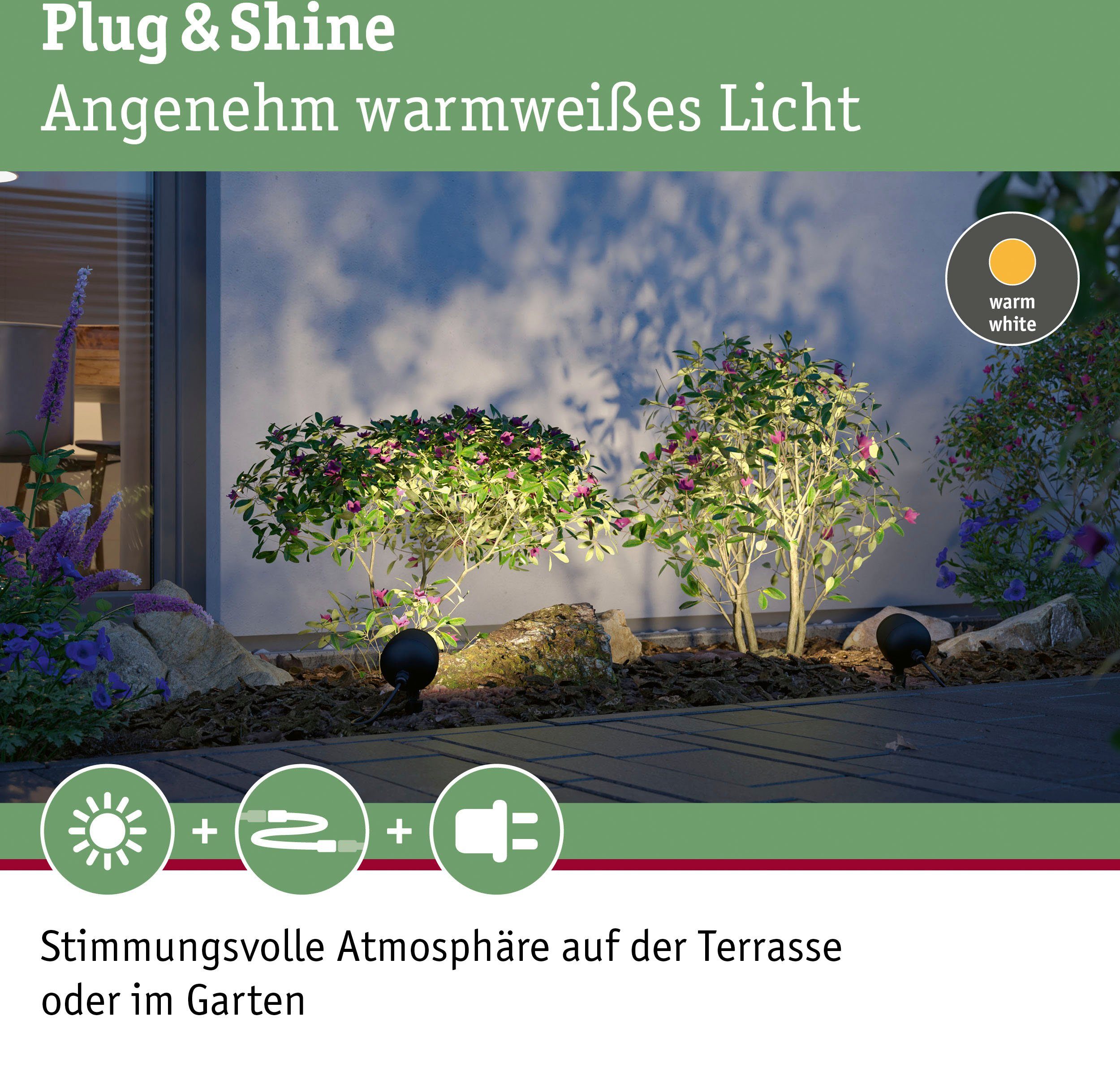 Shine & Spot & anthrazit, LED Paulmann Spot Outdoor Gartenleuchte 60° 3000K Plug integriert, 3000K 60° Warmweiß, Kikolo LED anthrazit fest Shine Plug Outdoor Kikolo
