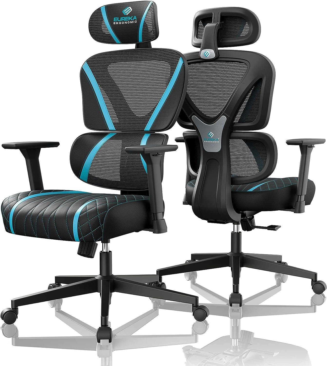 EE EUREKA ERGONOMIC Gaming-Stuhl (Rollen Chefsessel mit Mesh 360°drehbar Höhenverstellbar), Schwingstuhl, 3D-Armlehnen, höhenverstellbar Atmungsaktiv bis 136kg