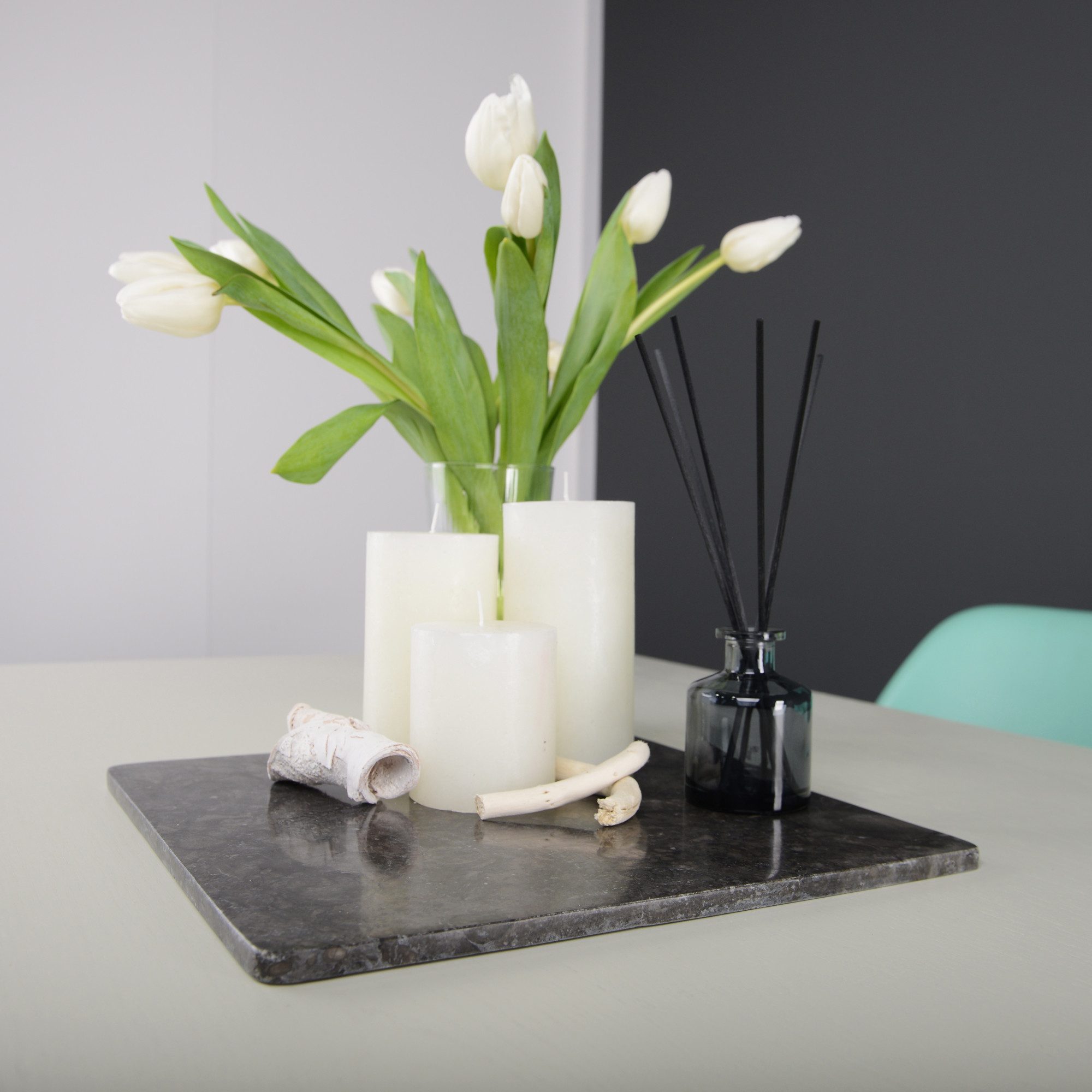 wohnfreuden Dekoschale Marmor Tablett 30 cm anthrazit quadratisch flach, 32992