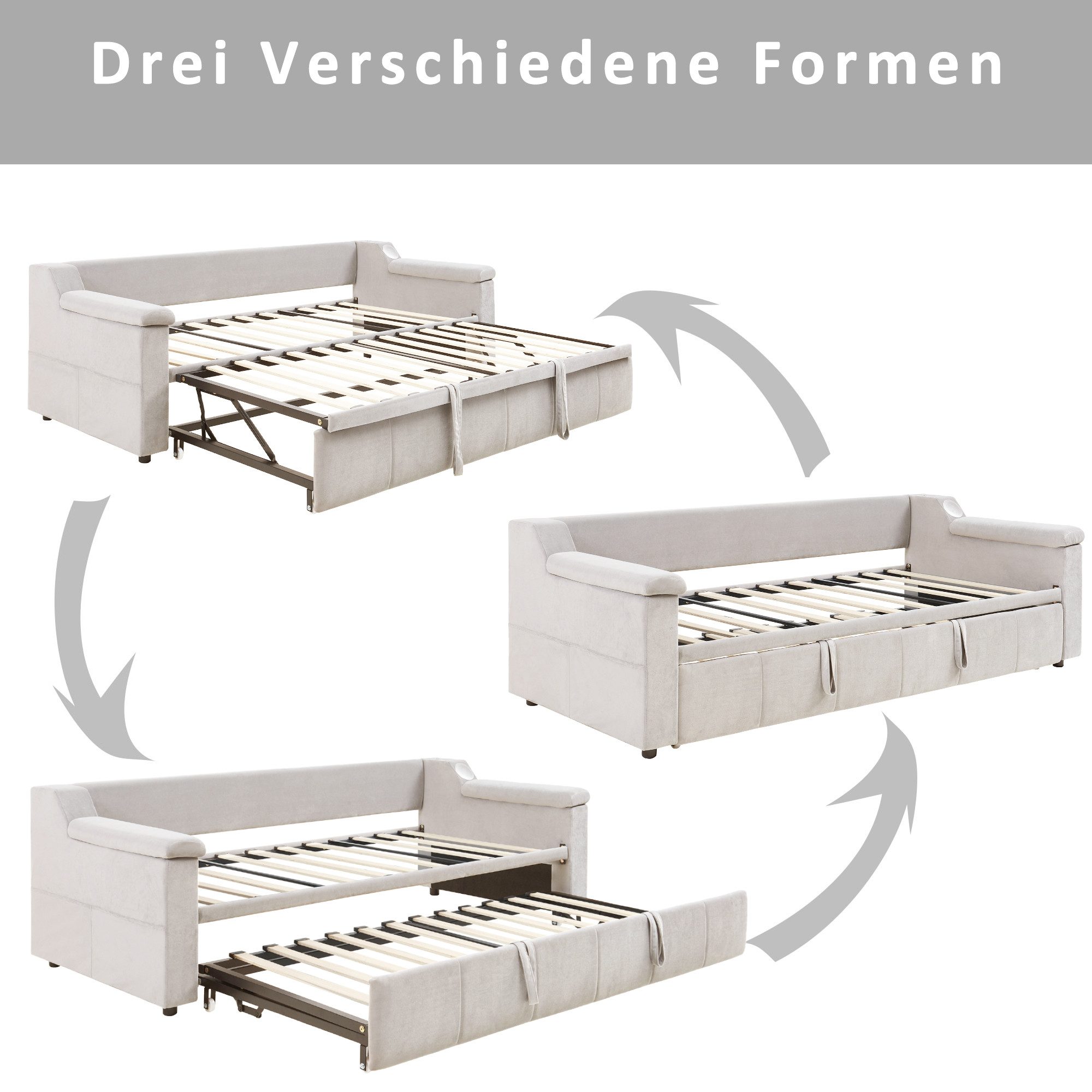 STILVORA Schlafsofa Polsterbett 90/180×190 mit Bluetooth&USB,Tagesbett mit Lattenrost,Samt, Bluetooth-Stereo & USB, mit Ablagefächern, ideal für Gästezimmer & Wohnzimmer, ohne Matratze