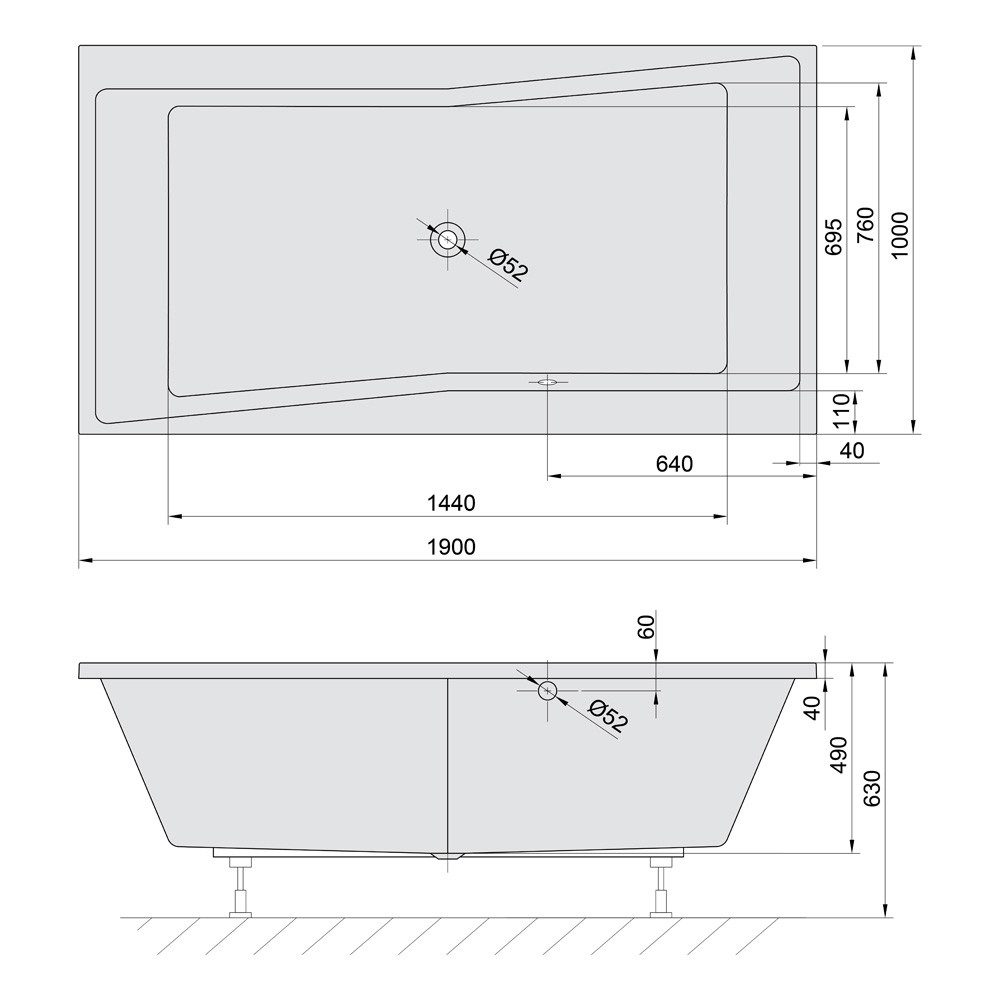 Polysan s.r.o. Badewanne QUEST Rechteckwanne mit Füßen 190x100x49cm, schwarz matt, (1-tlg)