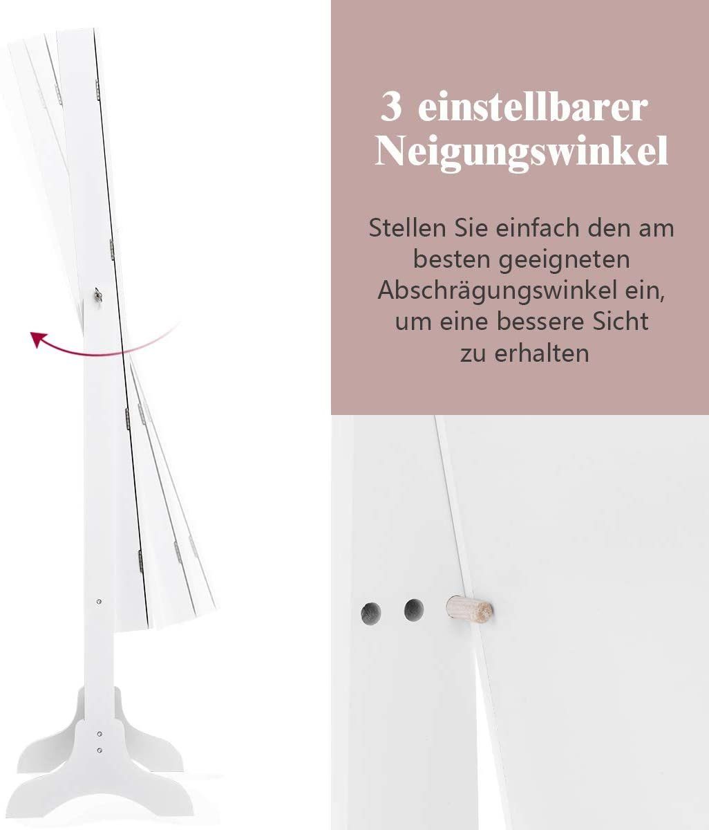 COSTWAY Schmuckregal, neigungsverstellbar, mit Ganzkörperspiegel Weiß
