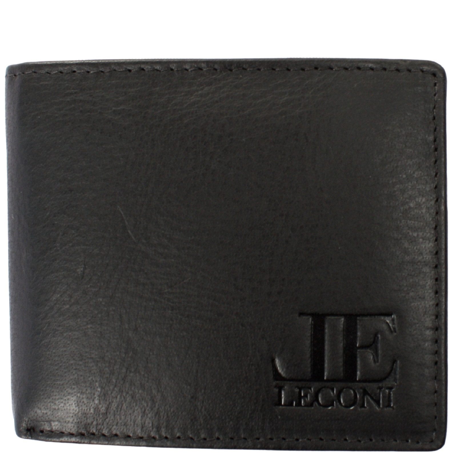 LECONI Geldbörse kompakt Portemonnaie für Herren Kartenetui RFID Portmonee Leder LE9033, viele Kartenfächer - Querformat - 11x 9,5x 2cm