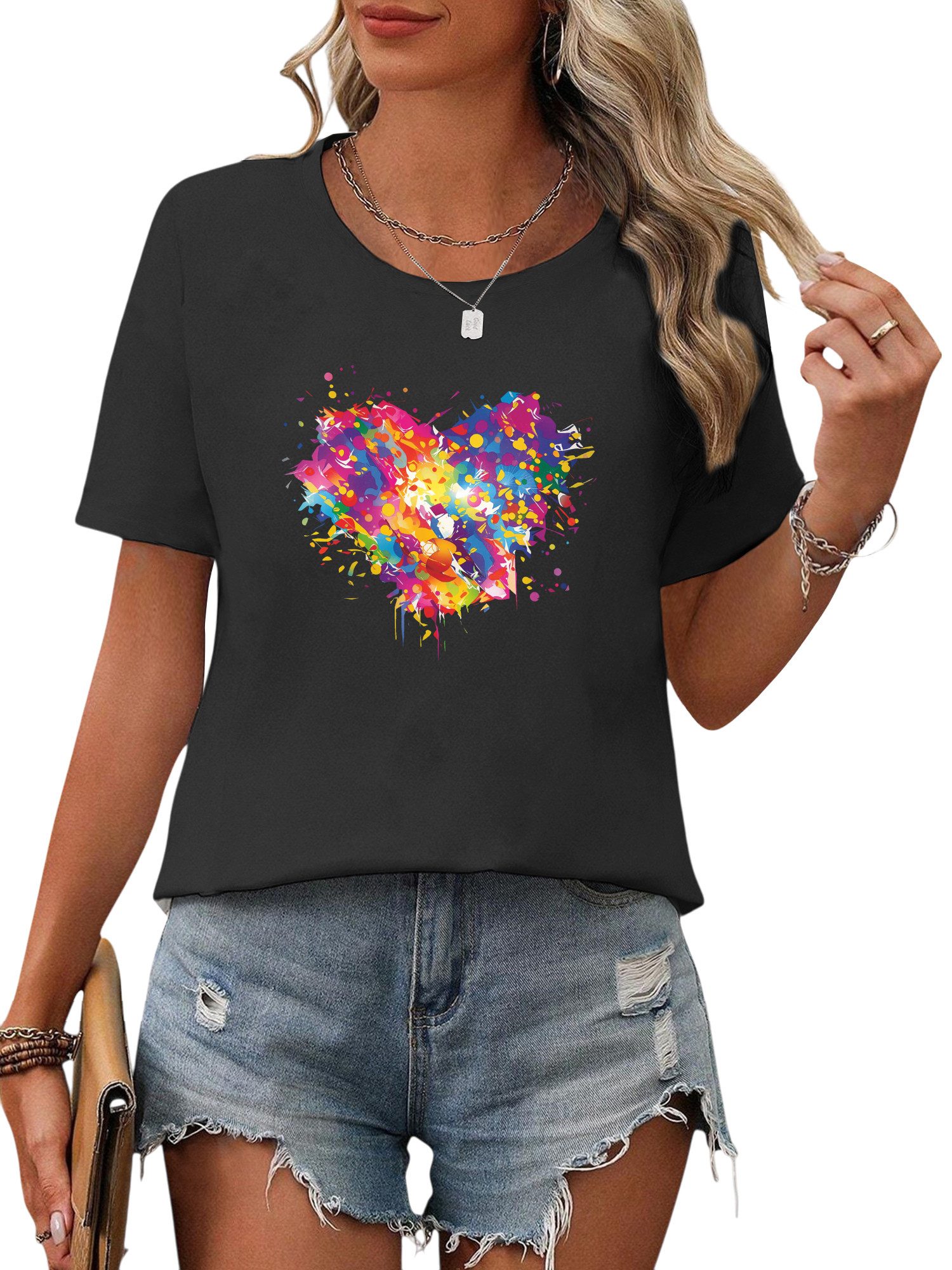 PYL Rundhalsshirt Damen Bequemes Sommer Kurzarmbluse günstig online kaufen
