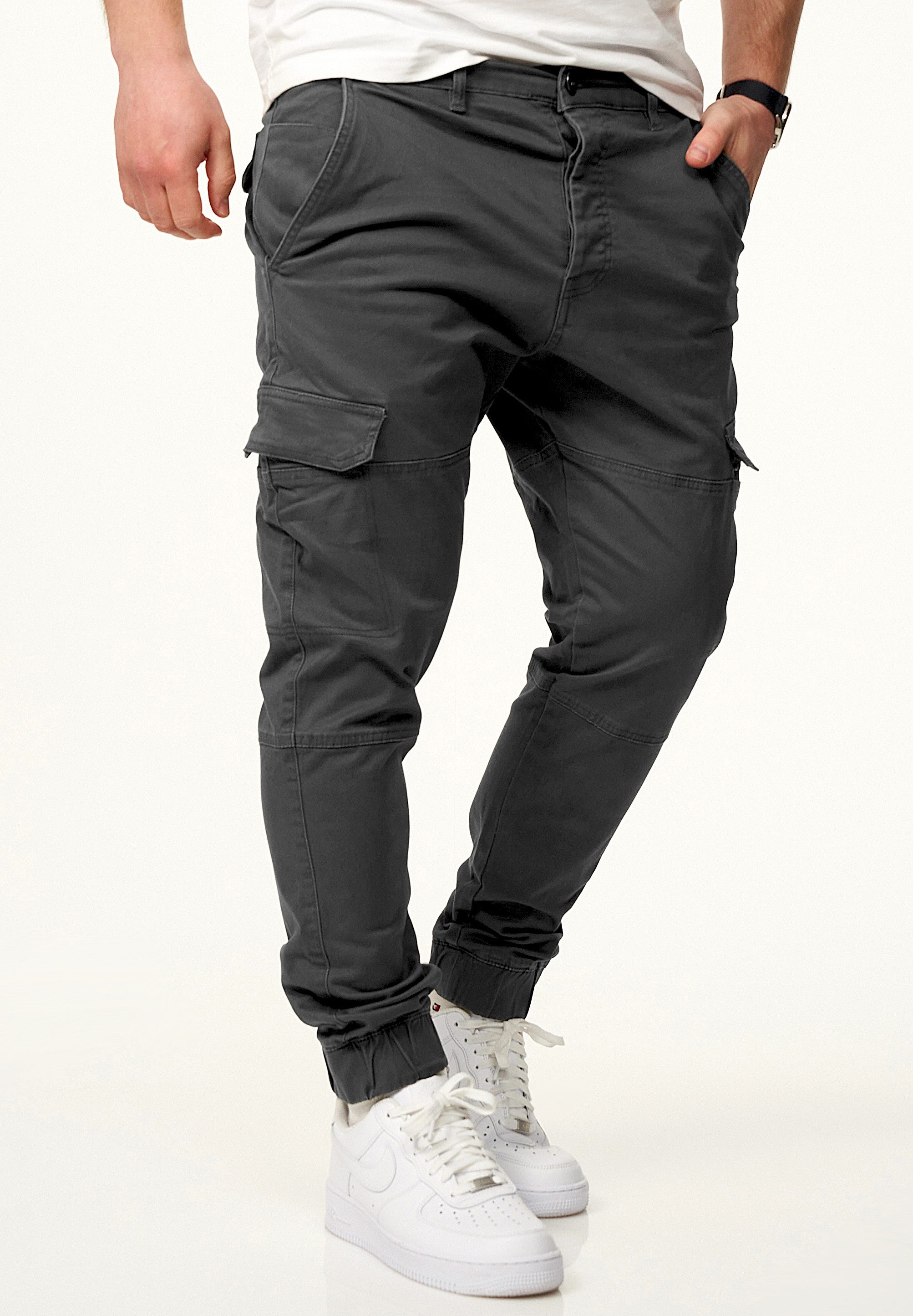 DAILY COTTON Cargohose mit elastischen Beinbündchen Herren Jogger-Hose Jeans mit Gummibund & Cargo-Taschen Pants