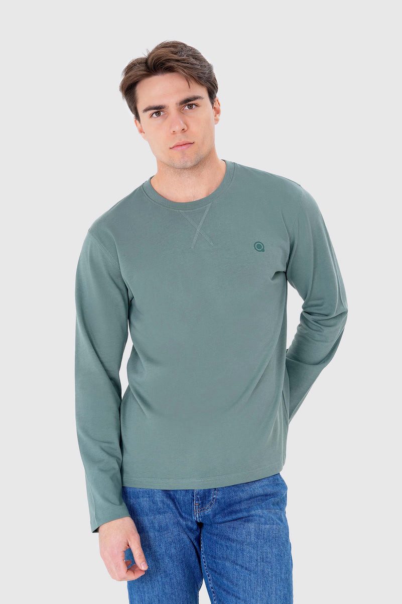 UNIQVIBE Poloshirt %100 Organik Pamuk Mor Uzun Kollu Erkek Tişört