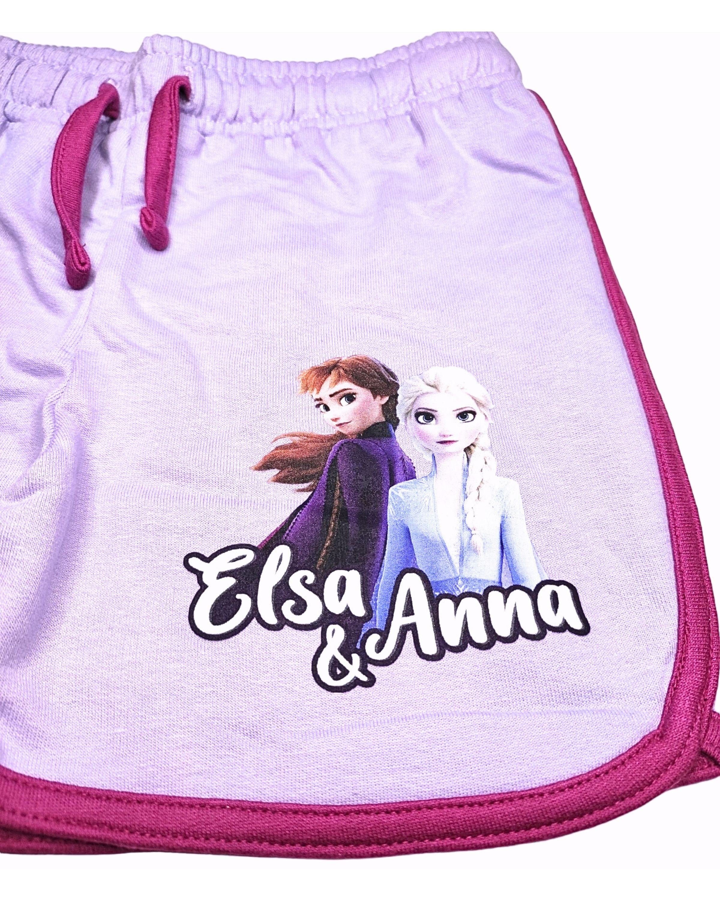 Frozen Shorts aus Mädchen Baumwolle 128 Disney & Hose Gr. kurze 98 cm Anna Lila - Elsa