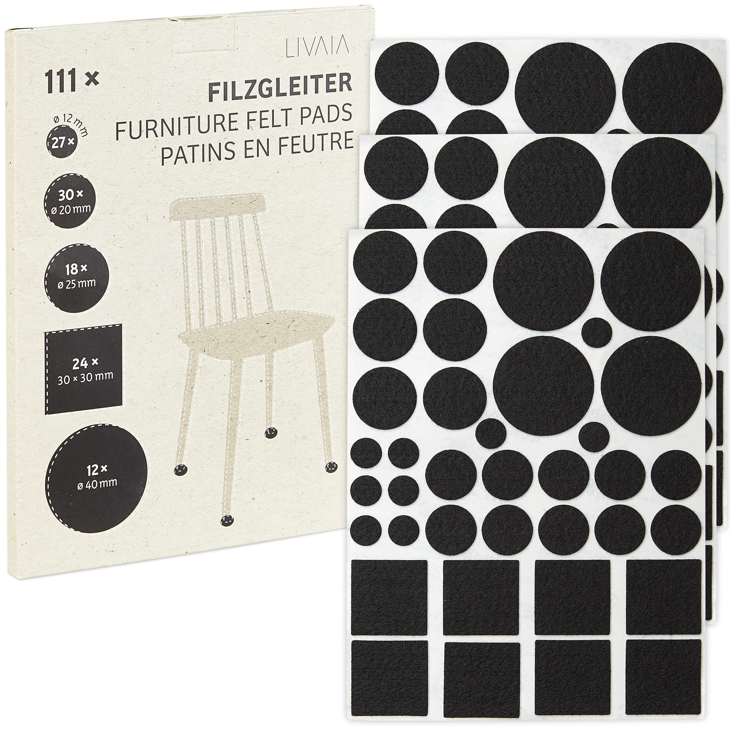 LIVAIA Filzgleiter Selbstklebende Filzgleiter-Set, (111x Stuhl Filzgleiter Set in 5 Größen, 111 St), STARKE HAFTUNG Schwarz