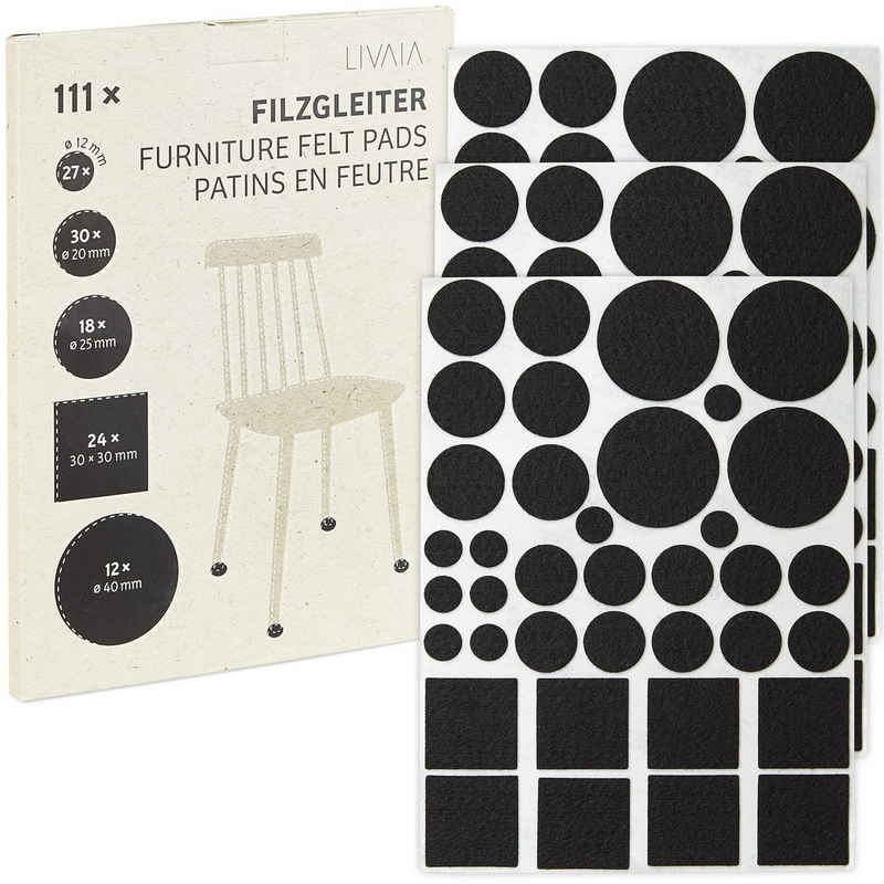 LIVAIA Filzgleiter Selbstklebende Filzgleiter-Set, (111x Stuhl Filzgleiter Set in 5 Größen, 111 St), STARKE HAFTUNG