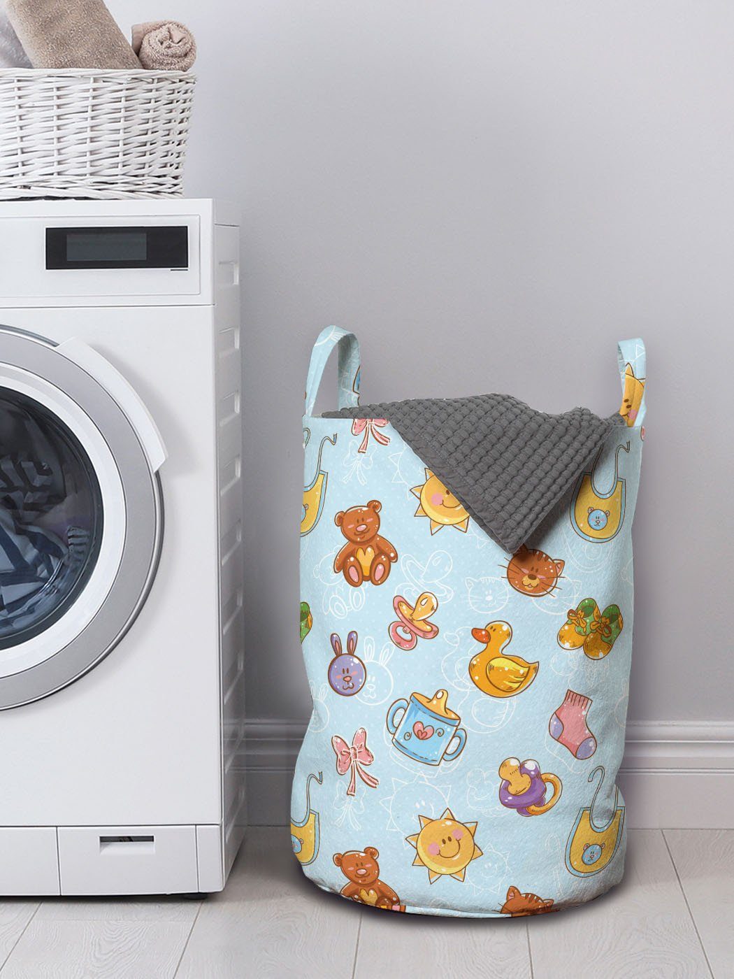 Waschsalons, Wäschesäckchen für Sun mit Teddybär Wäschekorb Baby Ribbon Abakuhaus Griffen Kordelzugverschluss