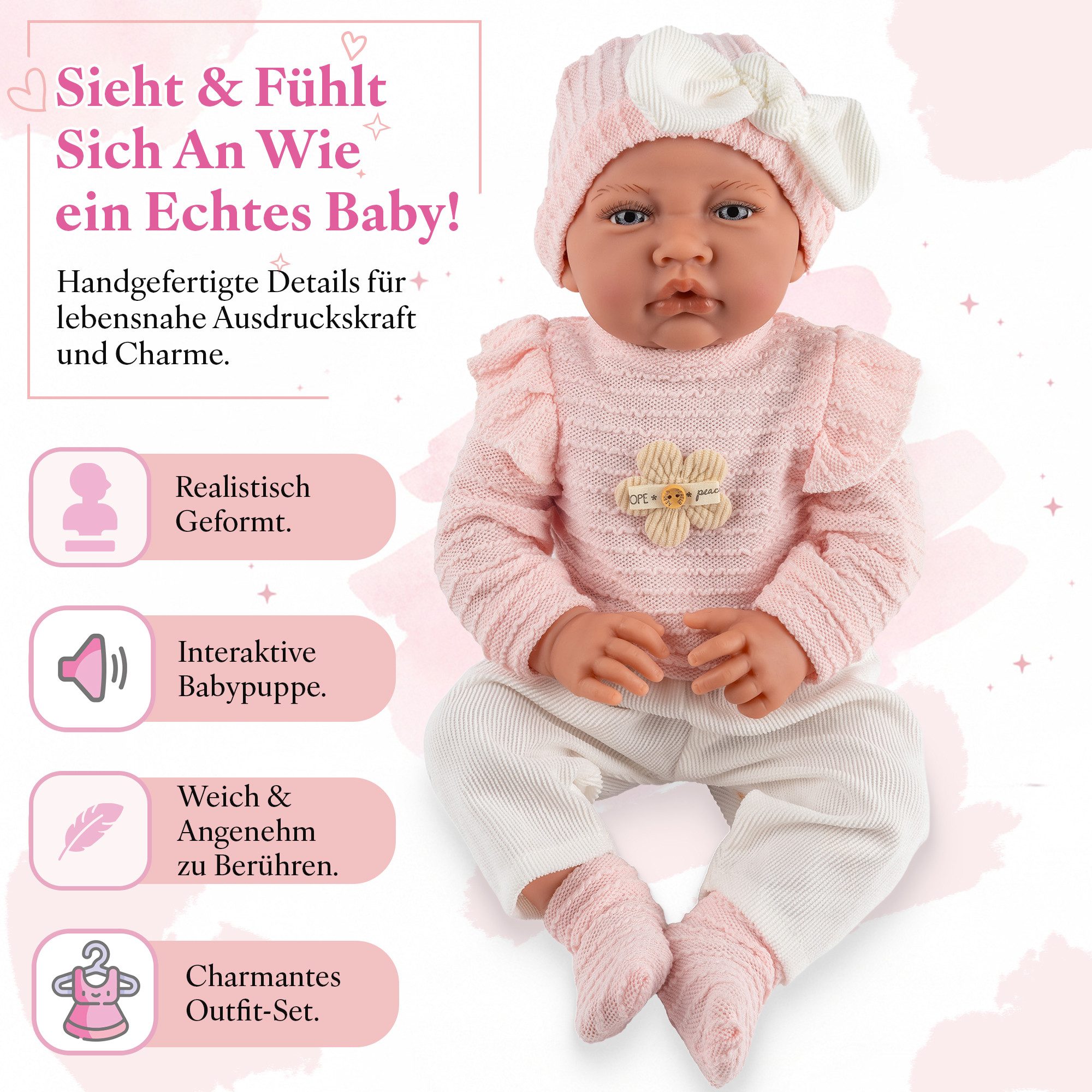Kinderplay Dolls & Strollers Babypuppe Sprechende Babypuppe Lili – 41 cm weich & interaktiv – ab 3 Jahren