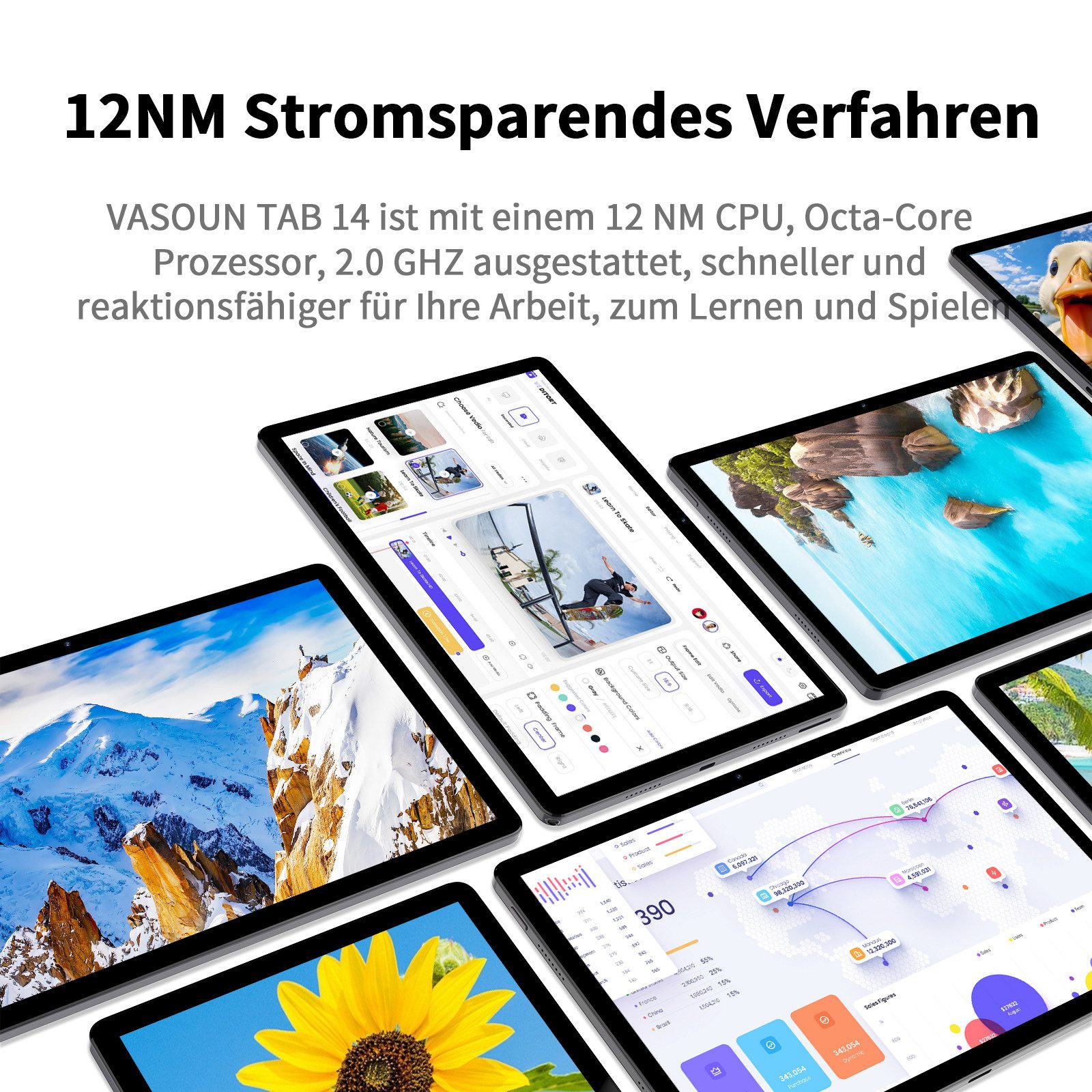VASOUN TAB15 Tablet 11 Zoll,128 GB,8000 mAh Akku mit 18W Schnellladung Tablet (11 Zoll Tablet", Android-Betriebssystem, (5G WiFi,4G LTE,13MP,FHD Display,zwei Lautsprecher)