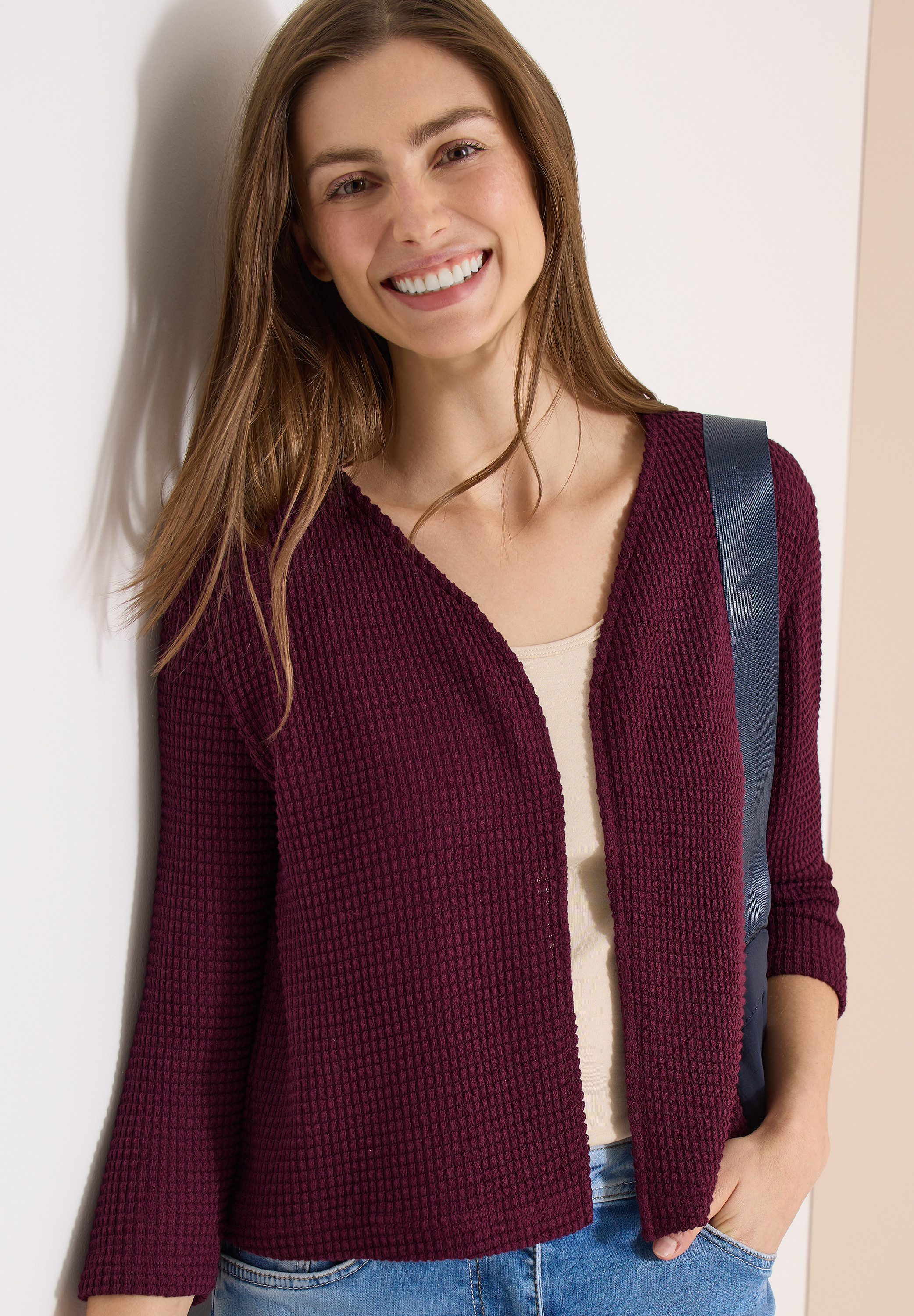 CECIL Shirtjacke Offene 3/4-Arm Jacke im Ajour-Look