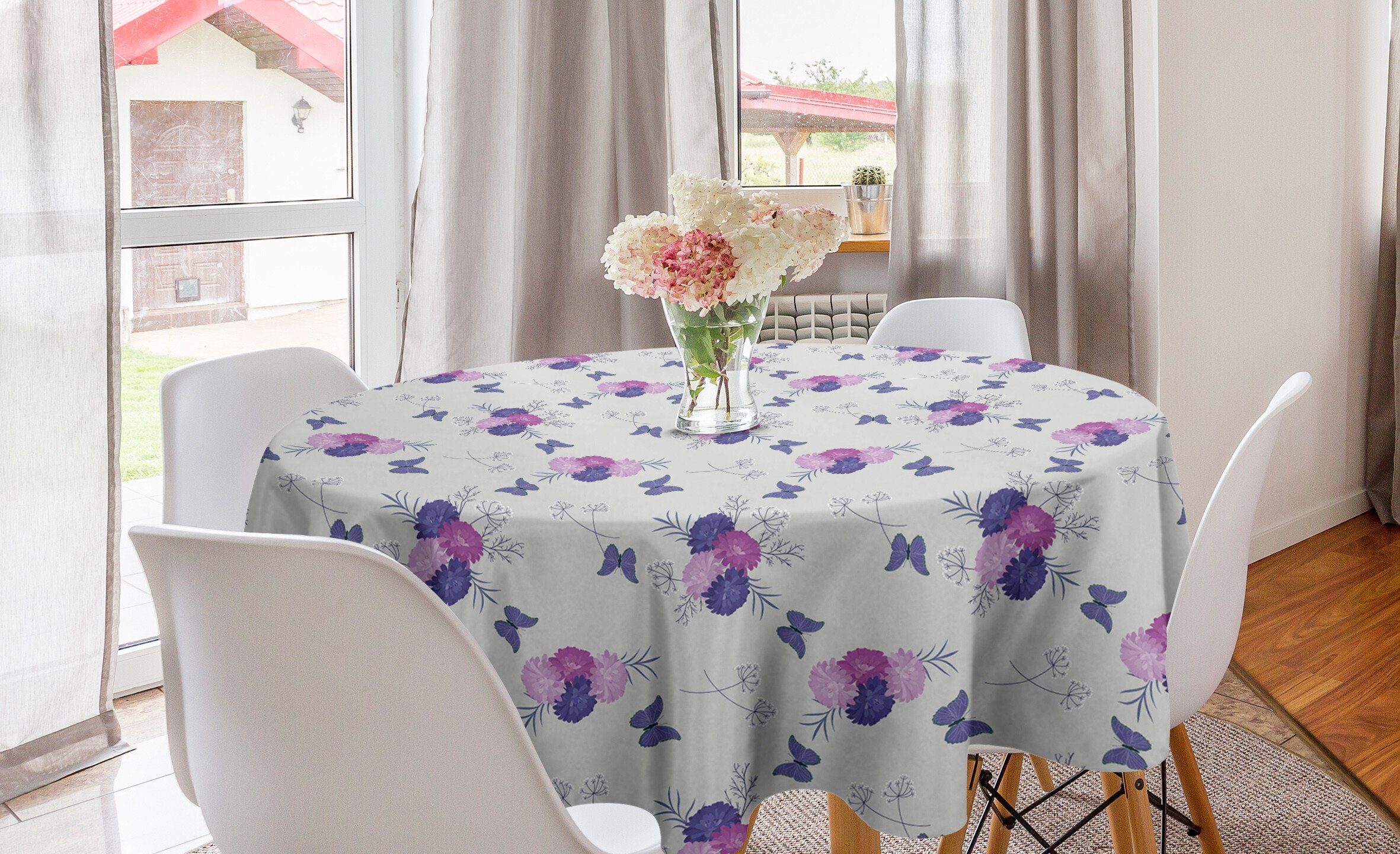 Abakuhaus Tischdecke Kreis Tischdecke Abdeckung für Esszimmer Küche Dekoration, Blumen Wiese Blumen Schmetterlinge