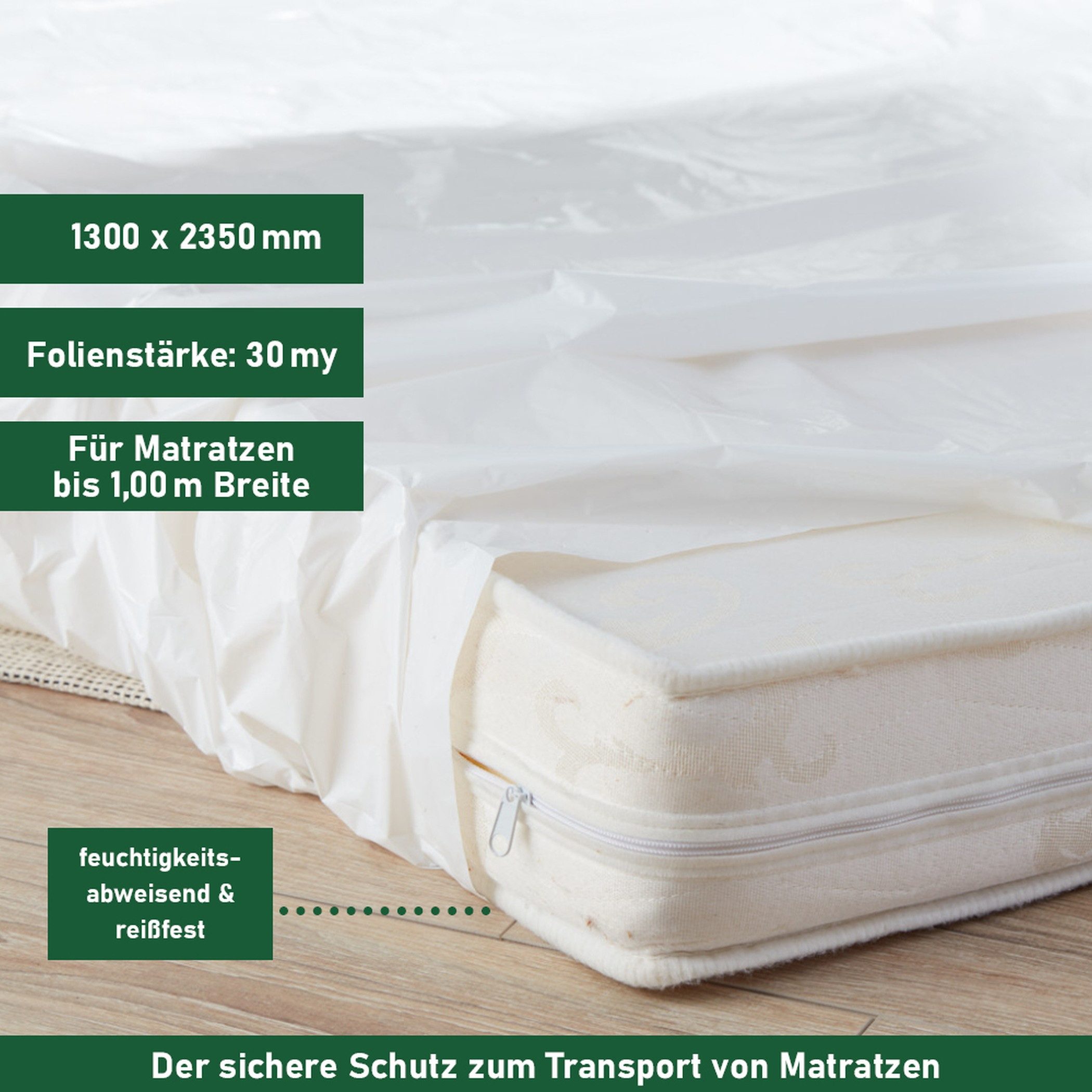 Matratzenschutzbezug Matratzenhülle Typ 1 BB-Verpackungen, 1300 x 2350 mm, robust, reißfest 30 my