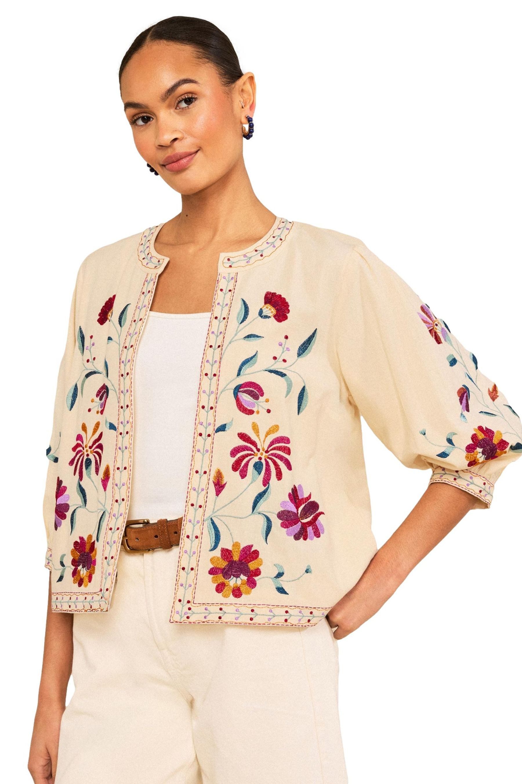 Love & Roses Shirtjacke Love & Roses Jacke mit Blumenstickerei (1-tlg)