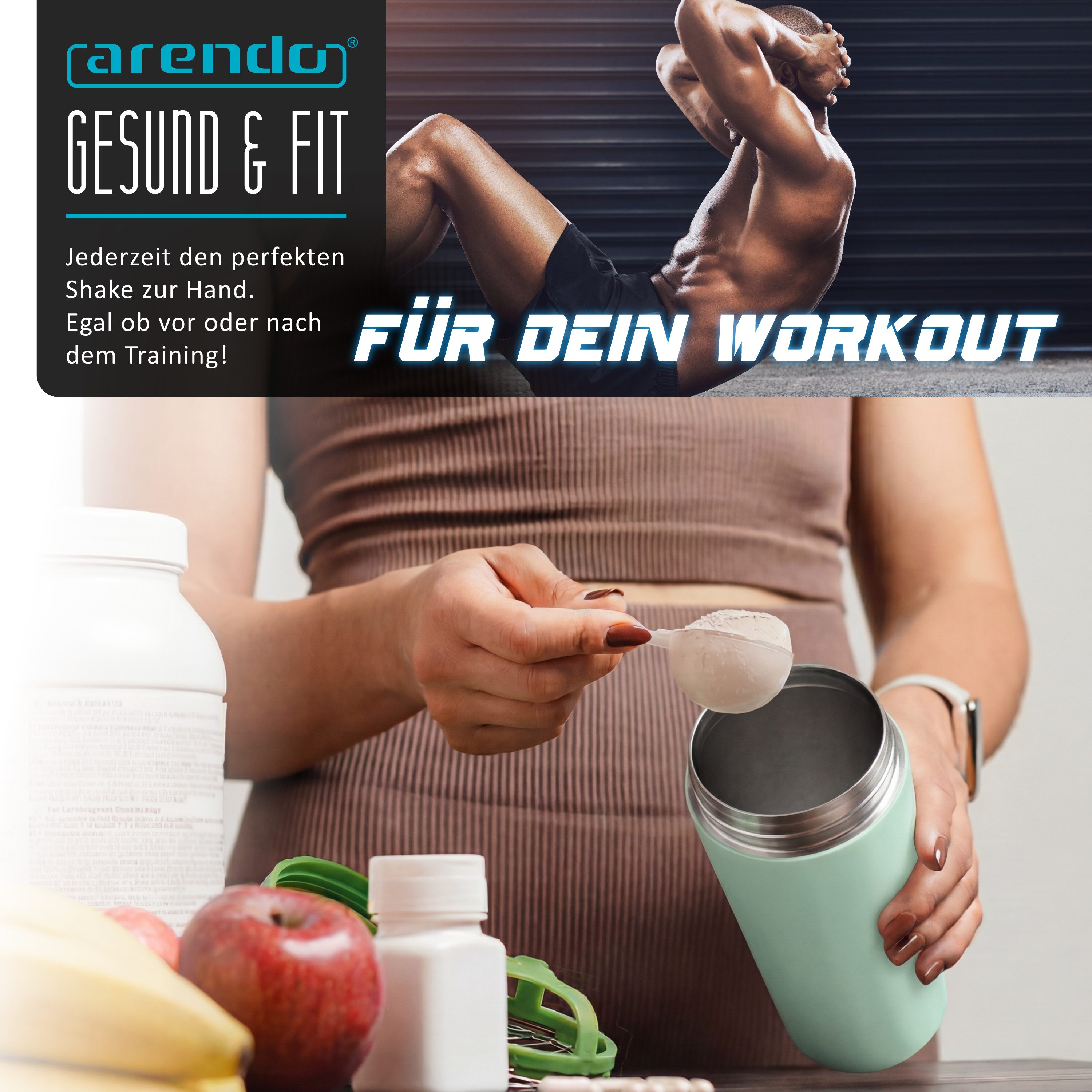 Arendo Protein Shaker Edelstahl Eiweißshaker 750 ml, verschließbar, bruchfest, BPA-frei, Edelstahl, (1-tlg), auslaufsicher, spülmaschinengeeignet, mit Tragegrif – Bild 5 von 5