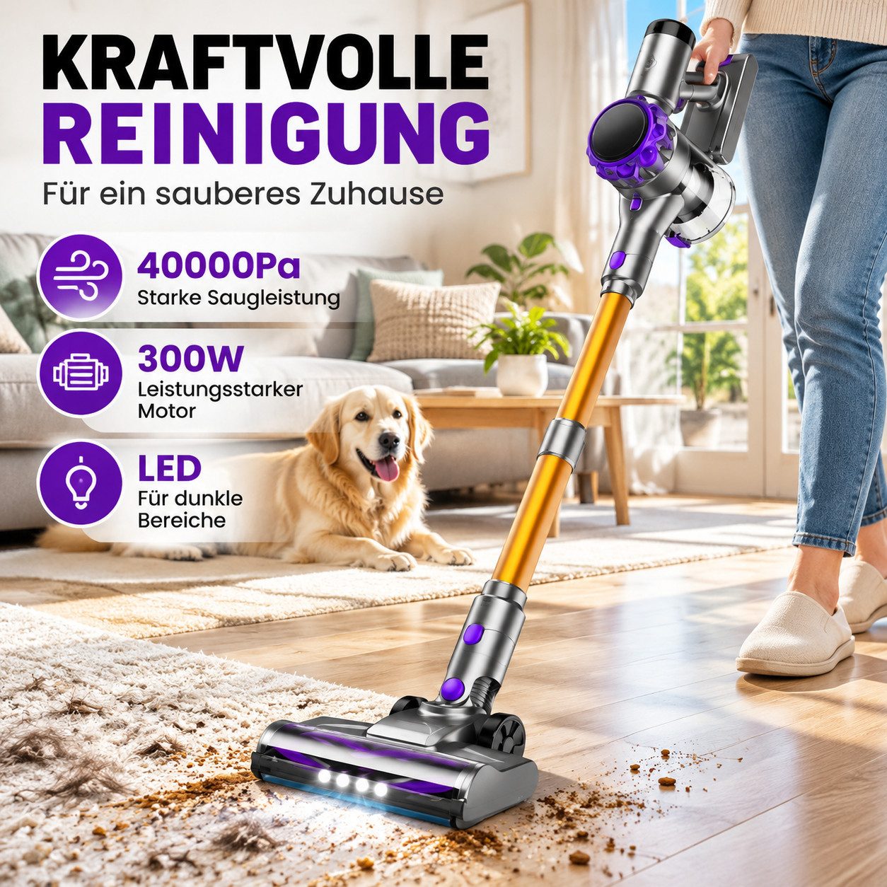 MIBODE Hand-und Stielstaubsauger S3P Purple-gold Cordless Broom Vacuum Cleaner
