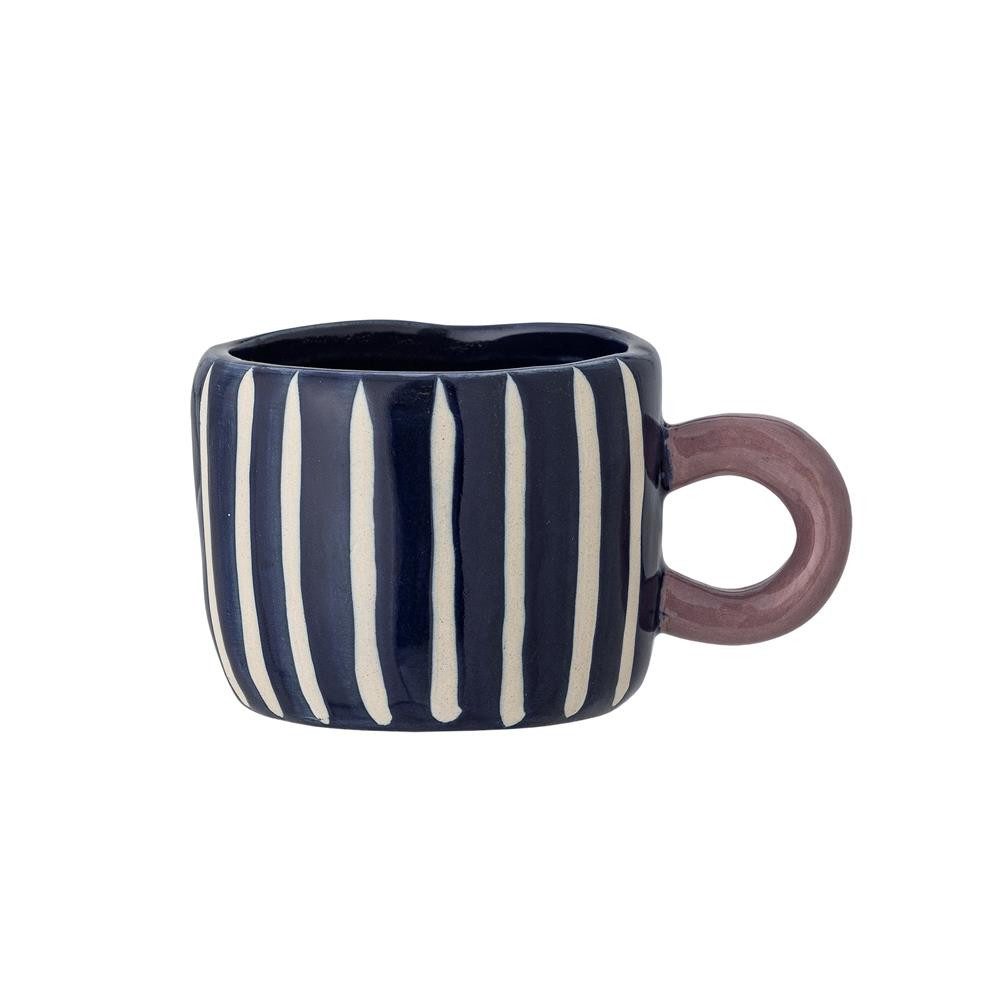 Bloomingville Tasse Nini Blue, Steingut, D6,5xH5 cm, Steingut, Handbemalt, Gestreift, Design Becher, Dekorativ, Unikat, Sammlertasse