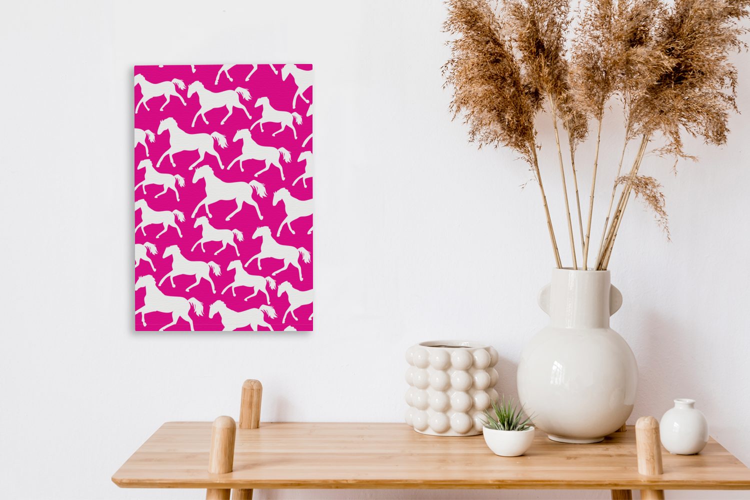 bespannt St), Leinwandbild fertig Zackenaufhänger, Gemälde, OneMillionCanvasses® Leinwandbild - - - cm (1 Pferde Rosa - Mädchen, 20x30 Mädchen - Kinder Weiß inkl.